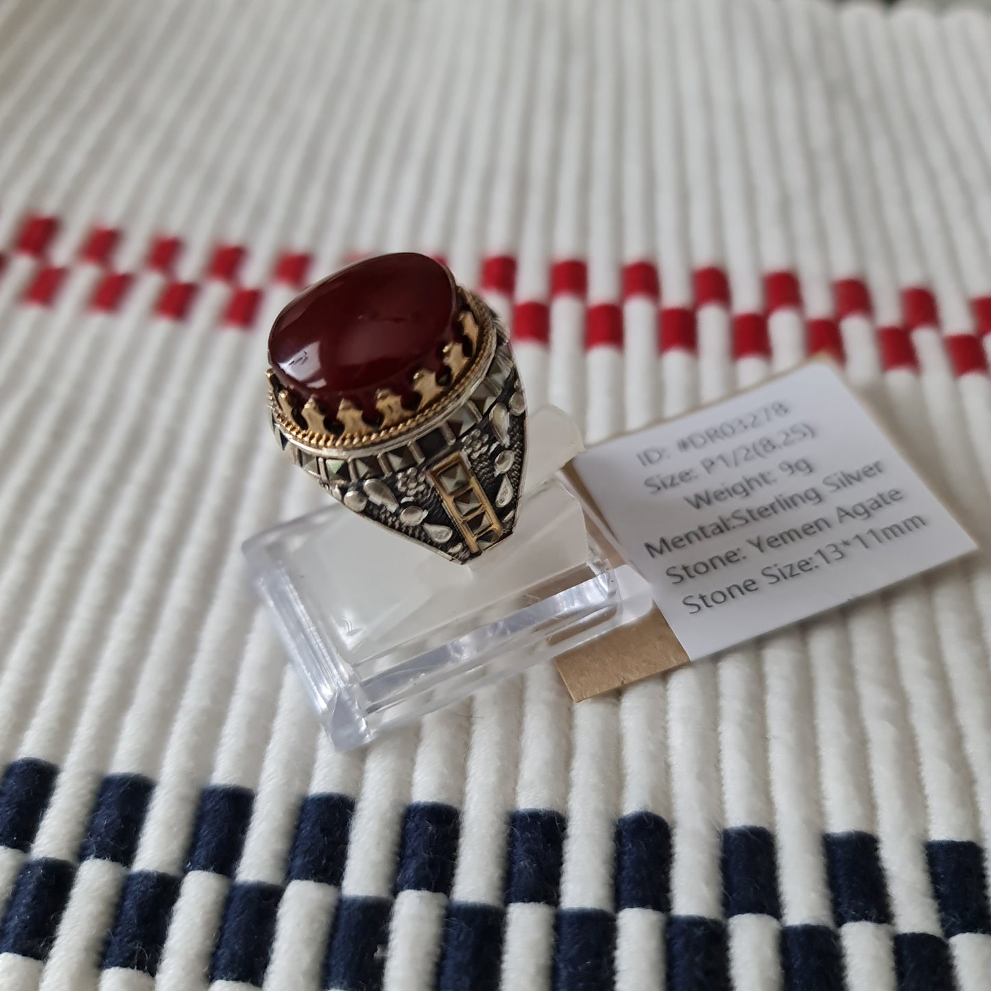 Yemeni Rare Genuine Agate 925 Silver Men's Ring DR03278