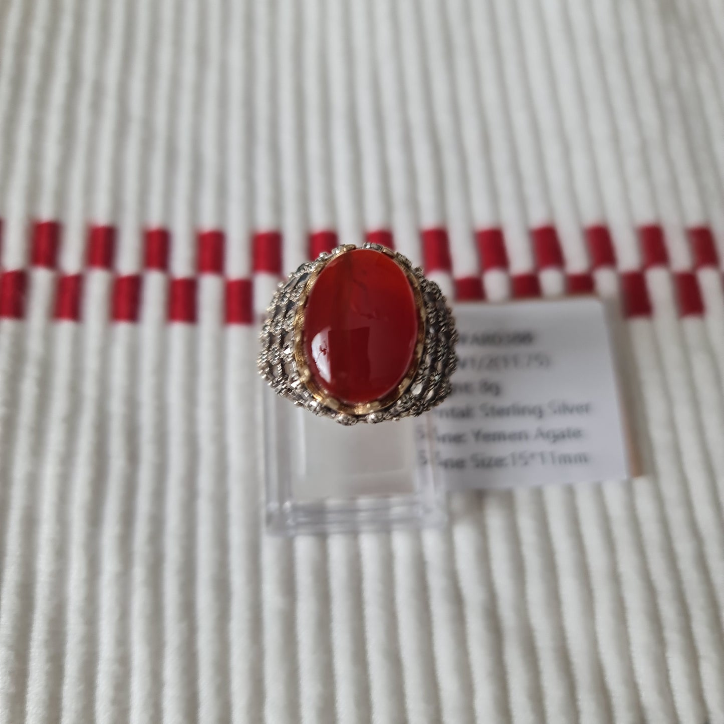 Yemeni Rare Genuine Agate 925 Silver Men's Ring MFAR0388