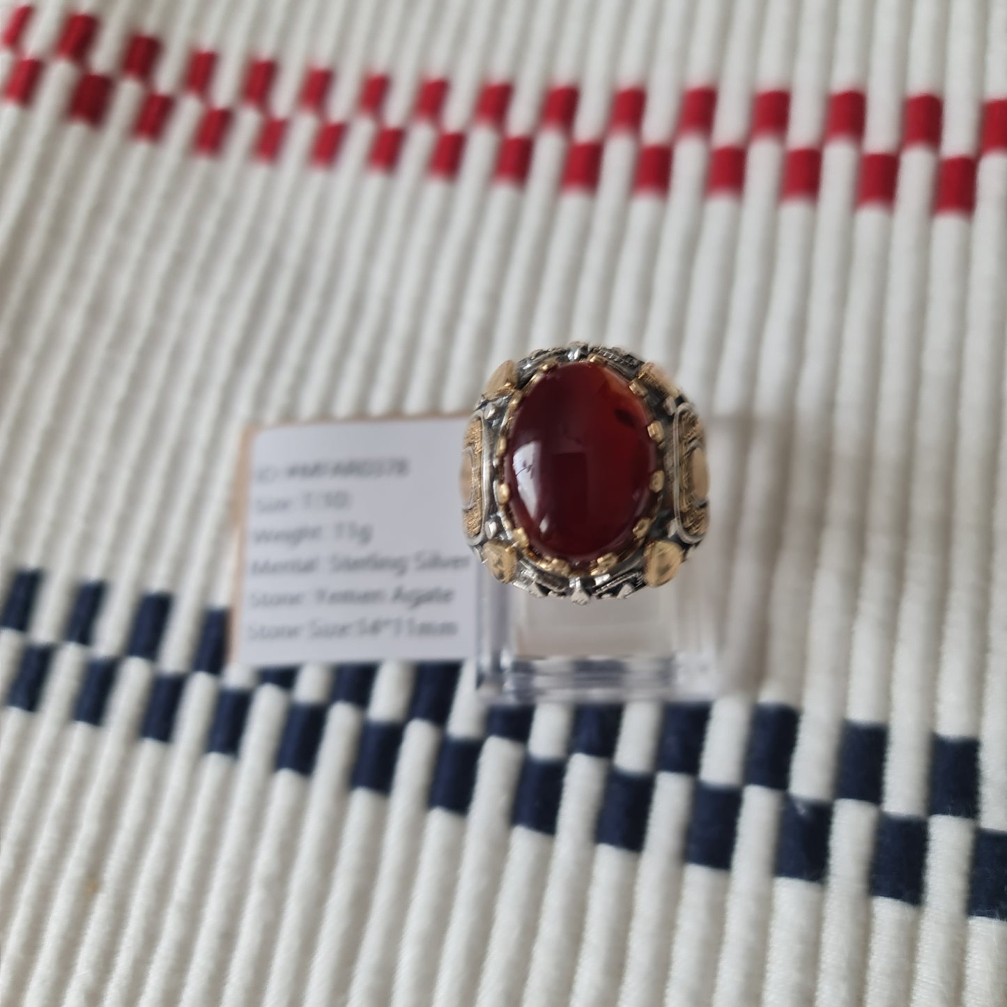Yemeni Rare Genuine Agate 925 Silver Men's Ring MFAR0378