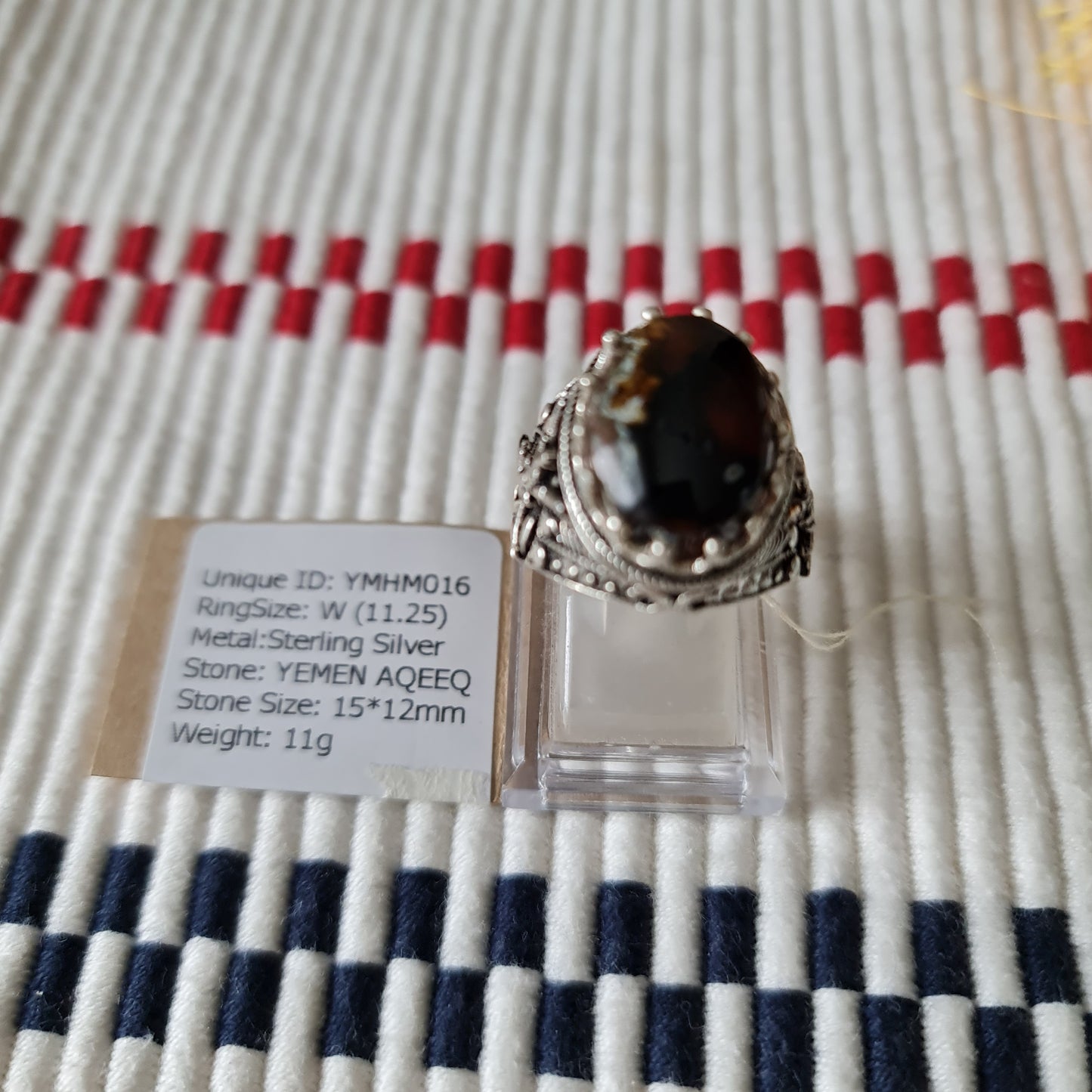 Yemeni Rare Genuine Agate 925 Silver Men's Ring YMHM016