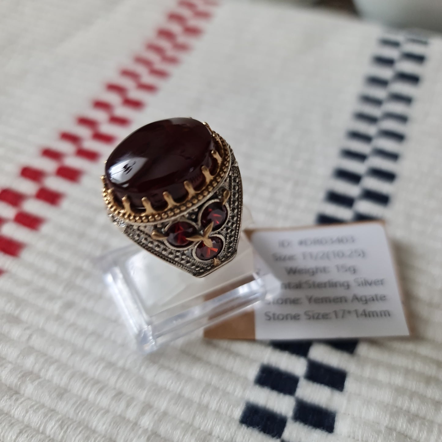 Yemeni Rare Genuine Agate 925 Silver Men's Ring DR03403