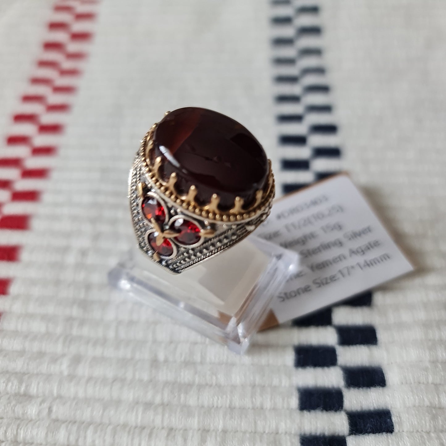 Yemeni Rare Genuine Agate 925 Silver Men's Ring DR03403