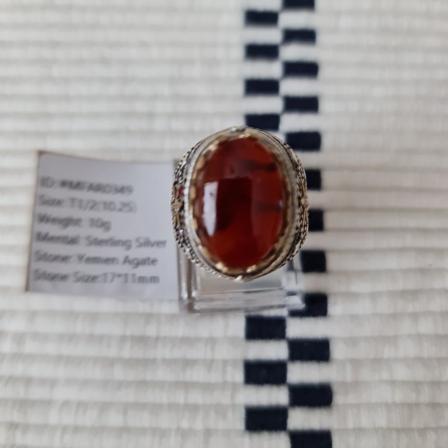 Yemeni Rare Genuine Agate 925 Silver Men's Ring MFAR0349