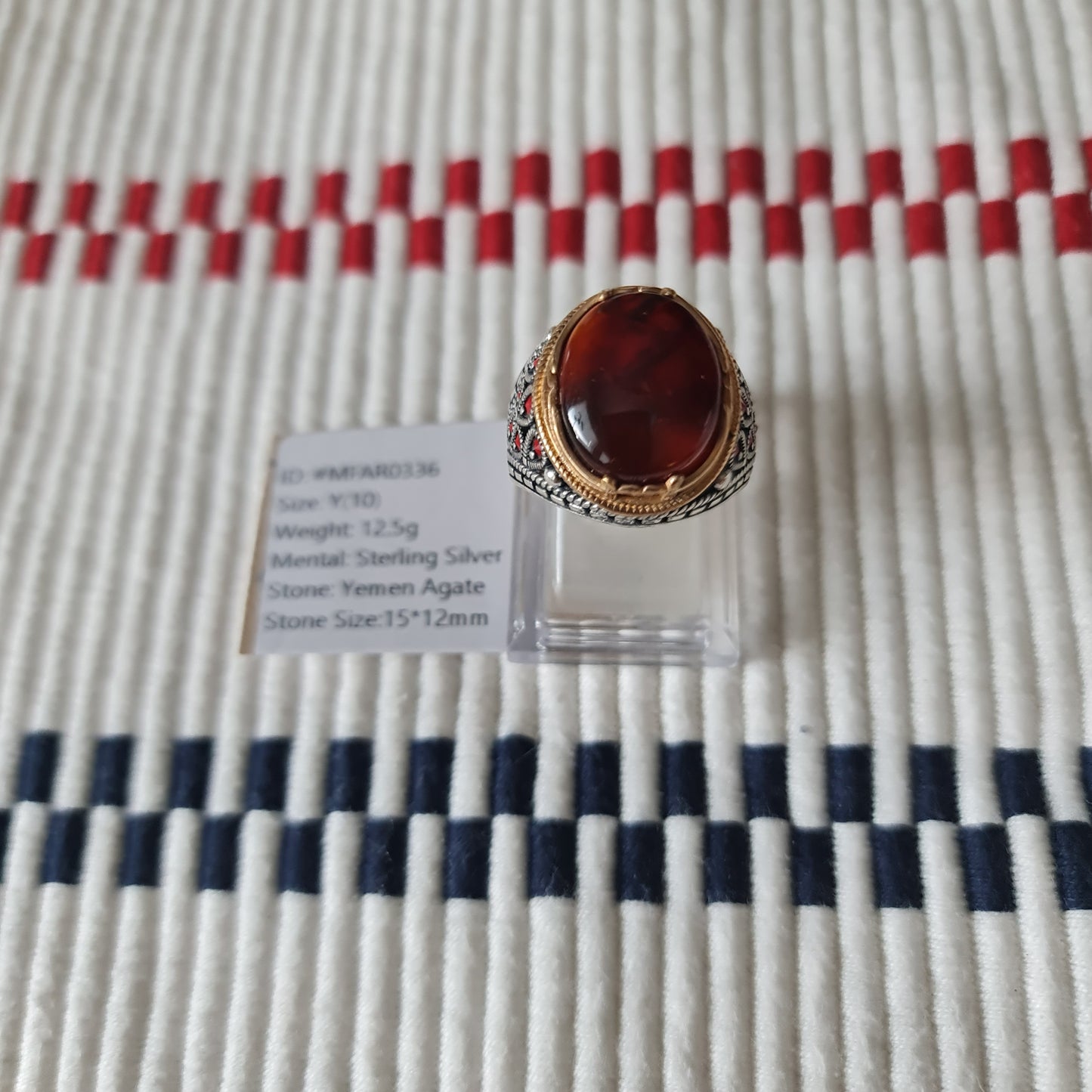 Yemeni Rare Genuine Agate 925 Silver Men's Ring MFAR0336