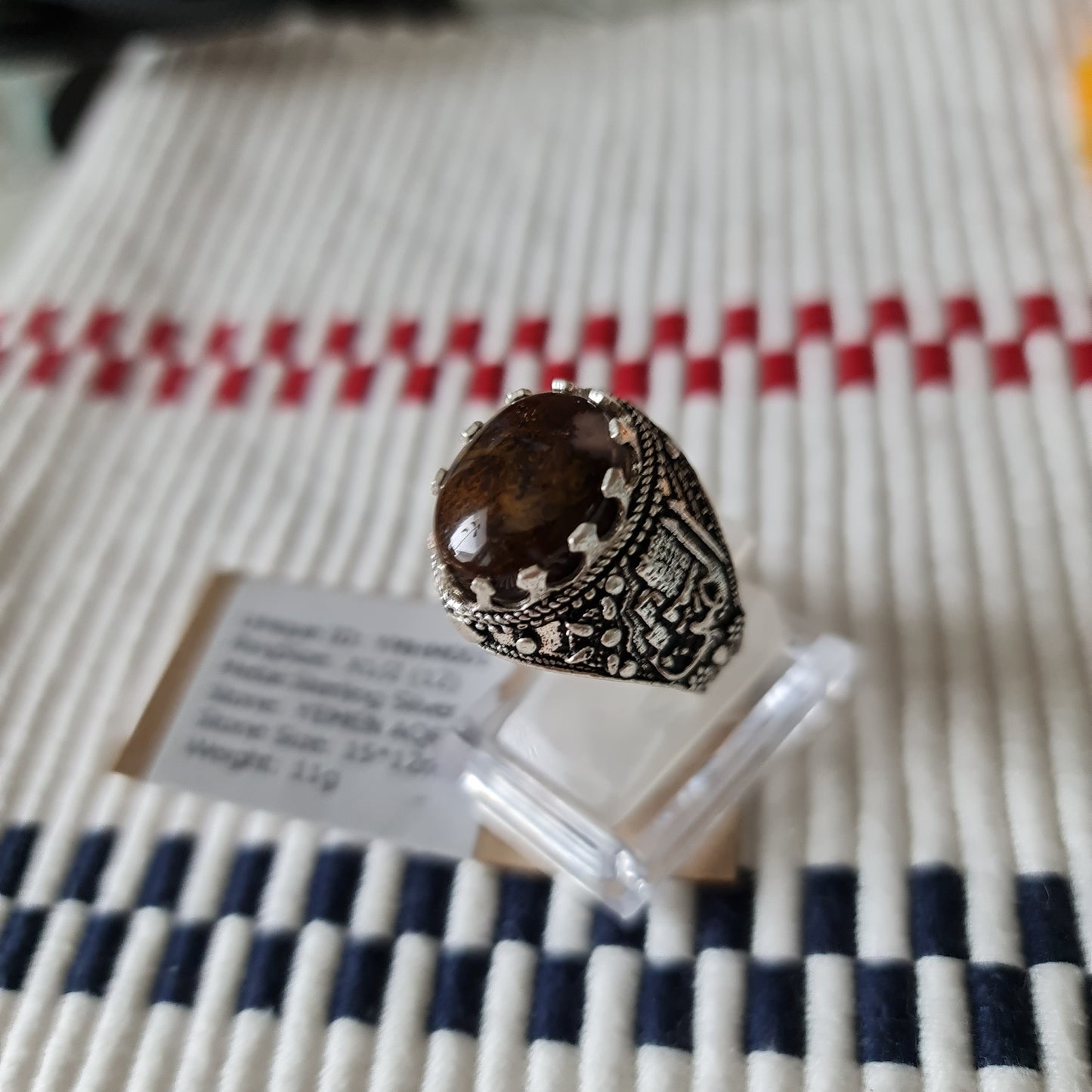 Yemeni Rare Genuine Agate 925 Silver Men's Ring YMHM001