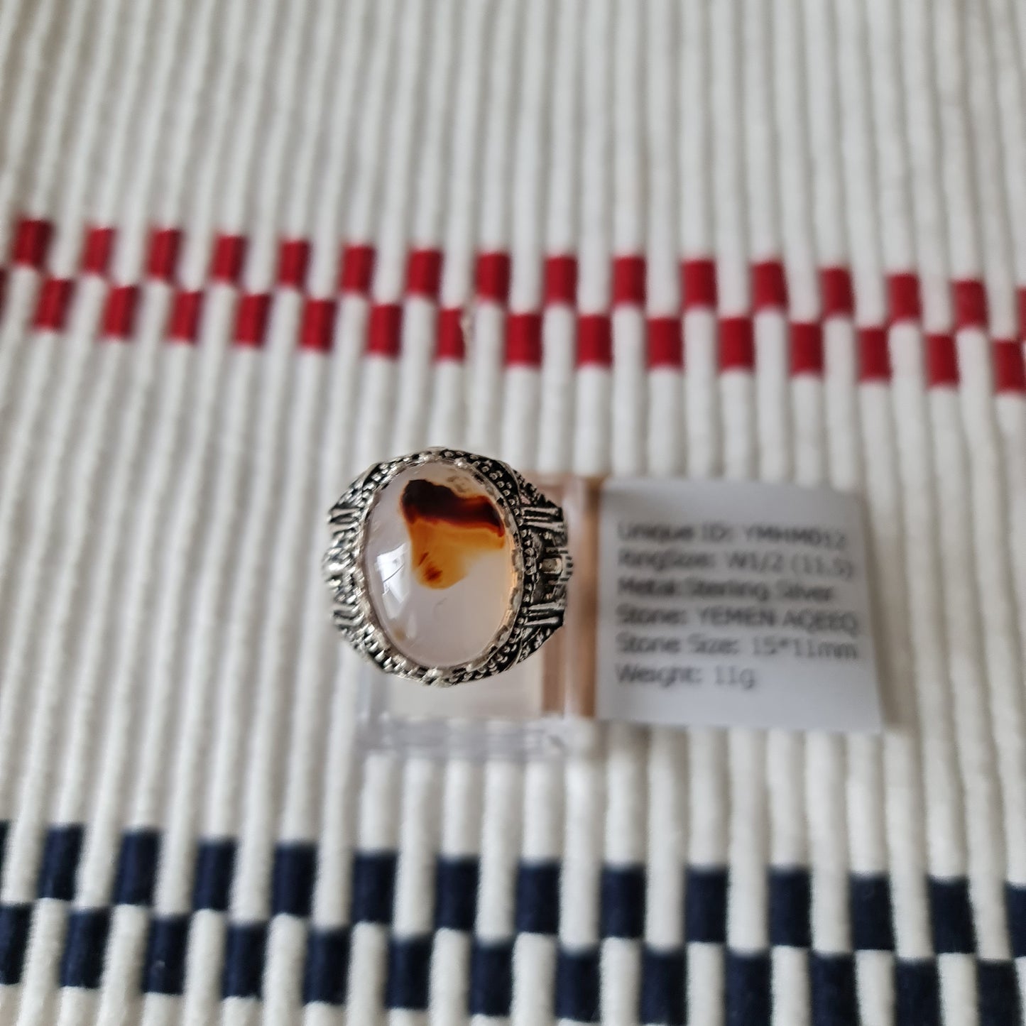 Yemeni Rare Genuine Agate 925 Silver Men's Ring YMHM012