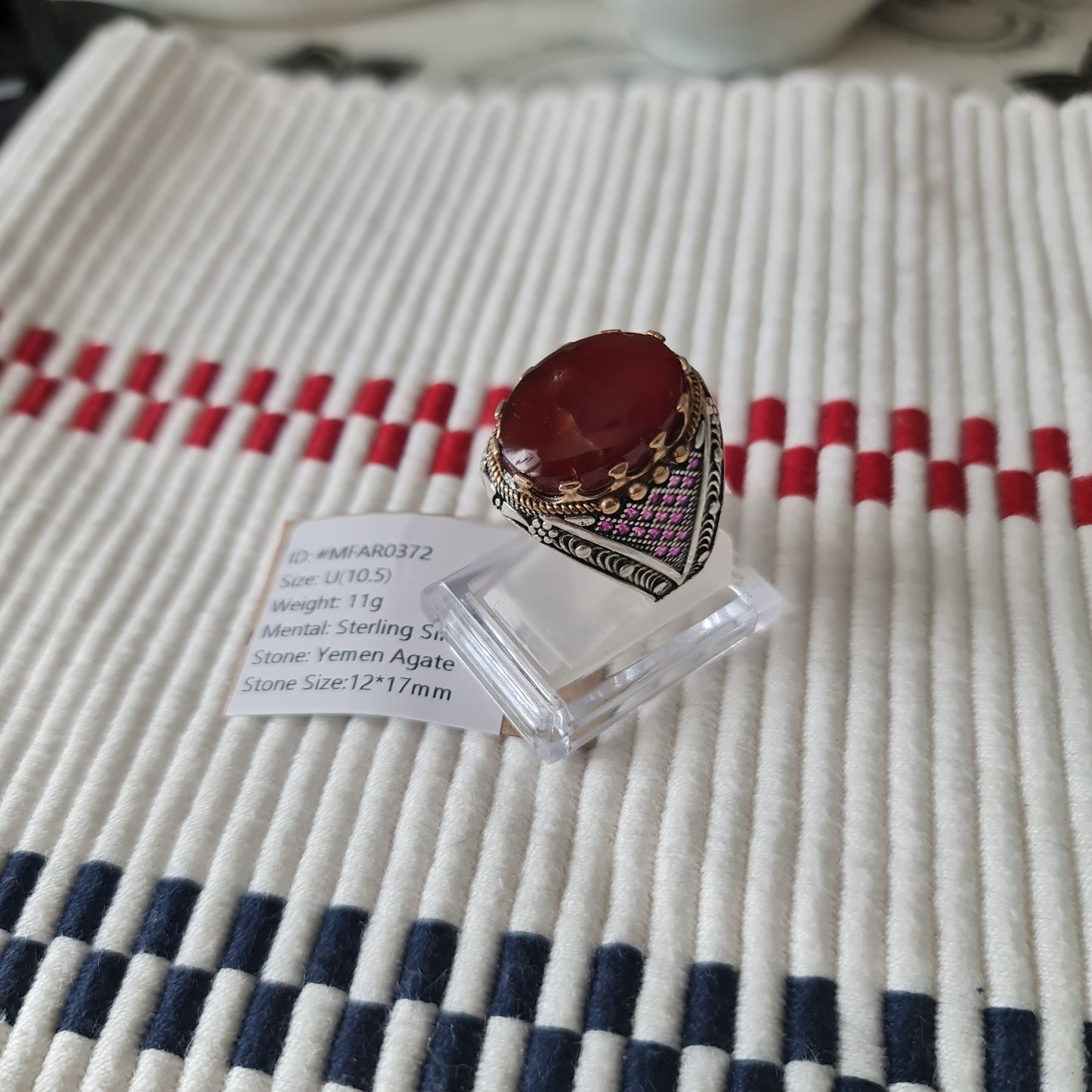 Yemeni Rare Genuine Agate 925 Silver Men's Ring MFAR0372
