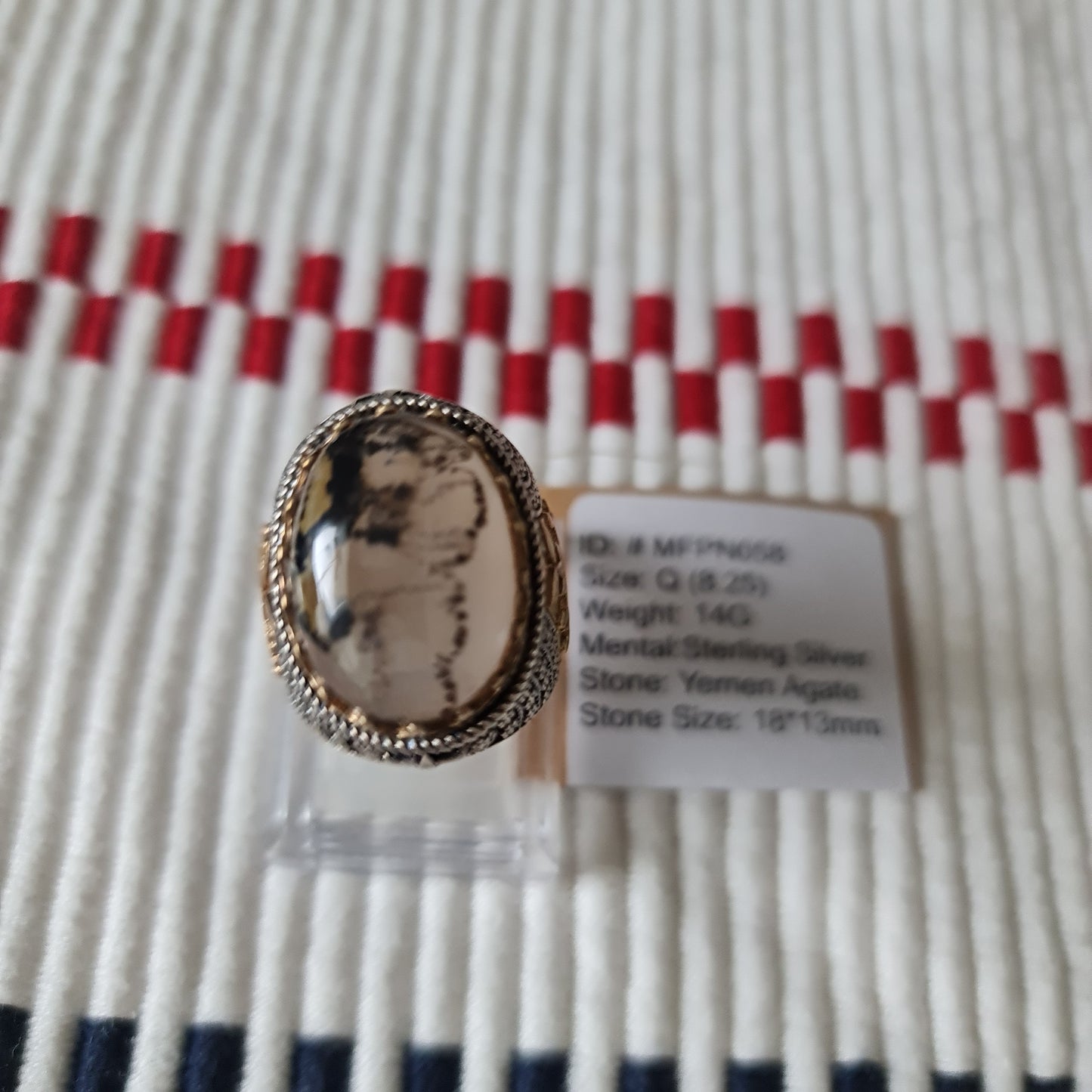 Yemeni Rare Genuine Agate 925 Silver Men's Ring MFPN058