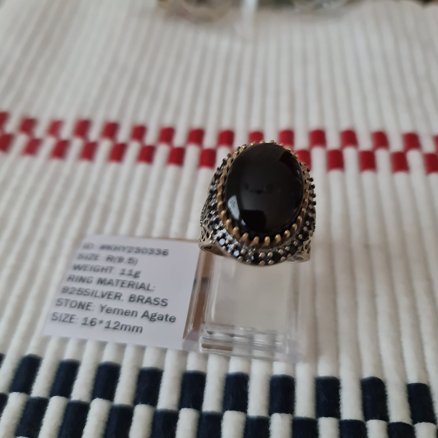 Anillo de plata 925 yemení de ágata auténtica, raro para hombre, KHY230336
