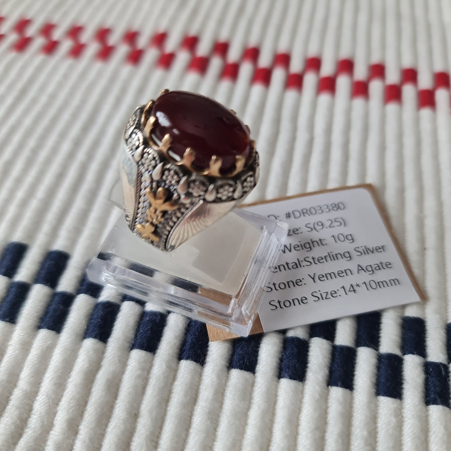 Yemeni Rare Genuine Agate 925 Silver Men's Ring DR03380
