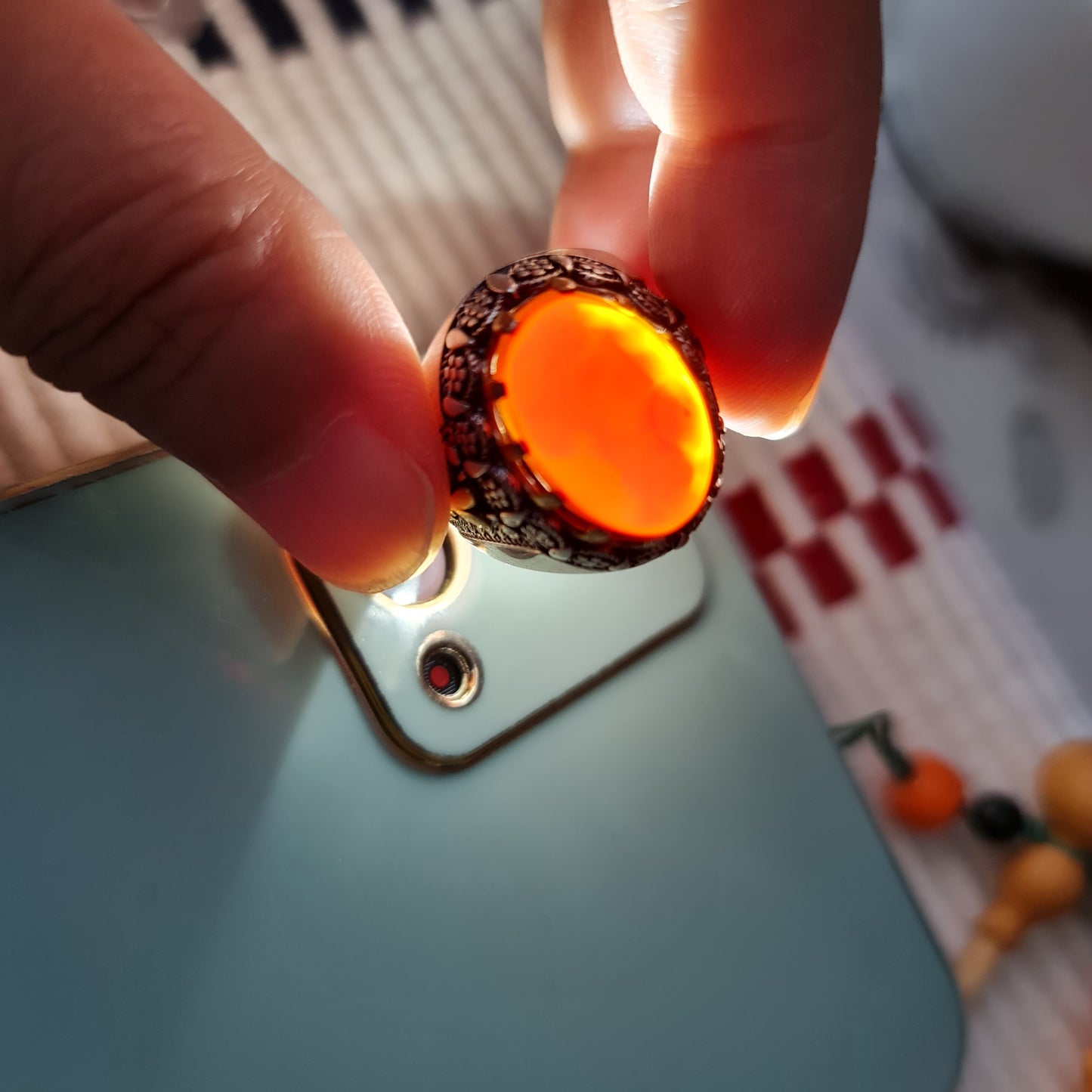Yemeni Rare Genuine Agate 925 Silver Men's Ring MFAR0367