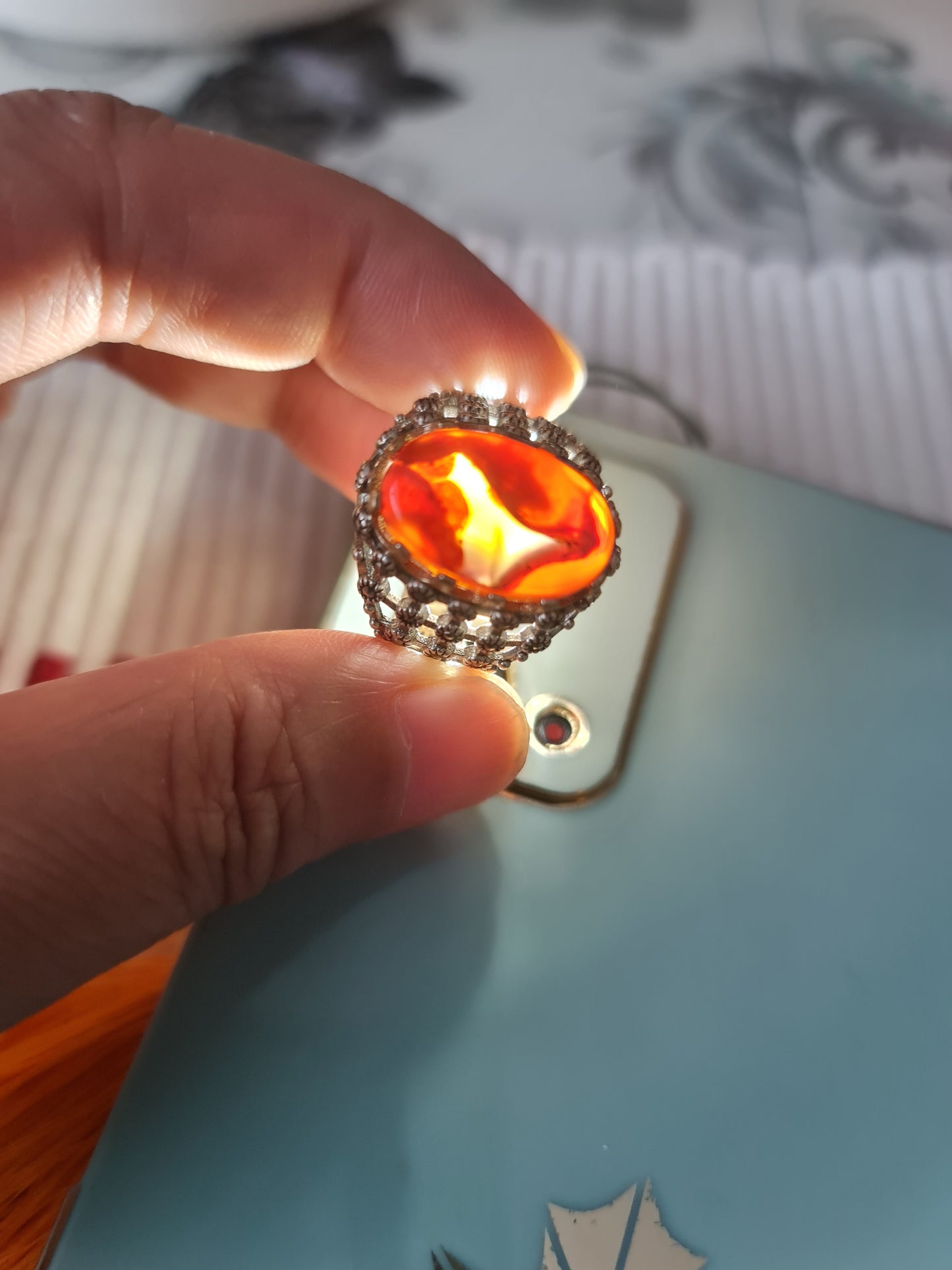 Yemeni Rare Genuine Agate 925 Silver Men's Ring MFAR0416