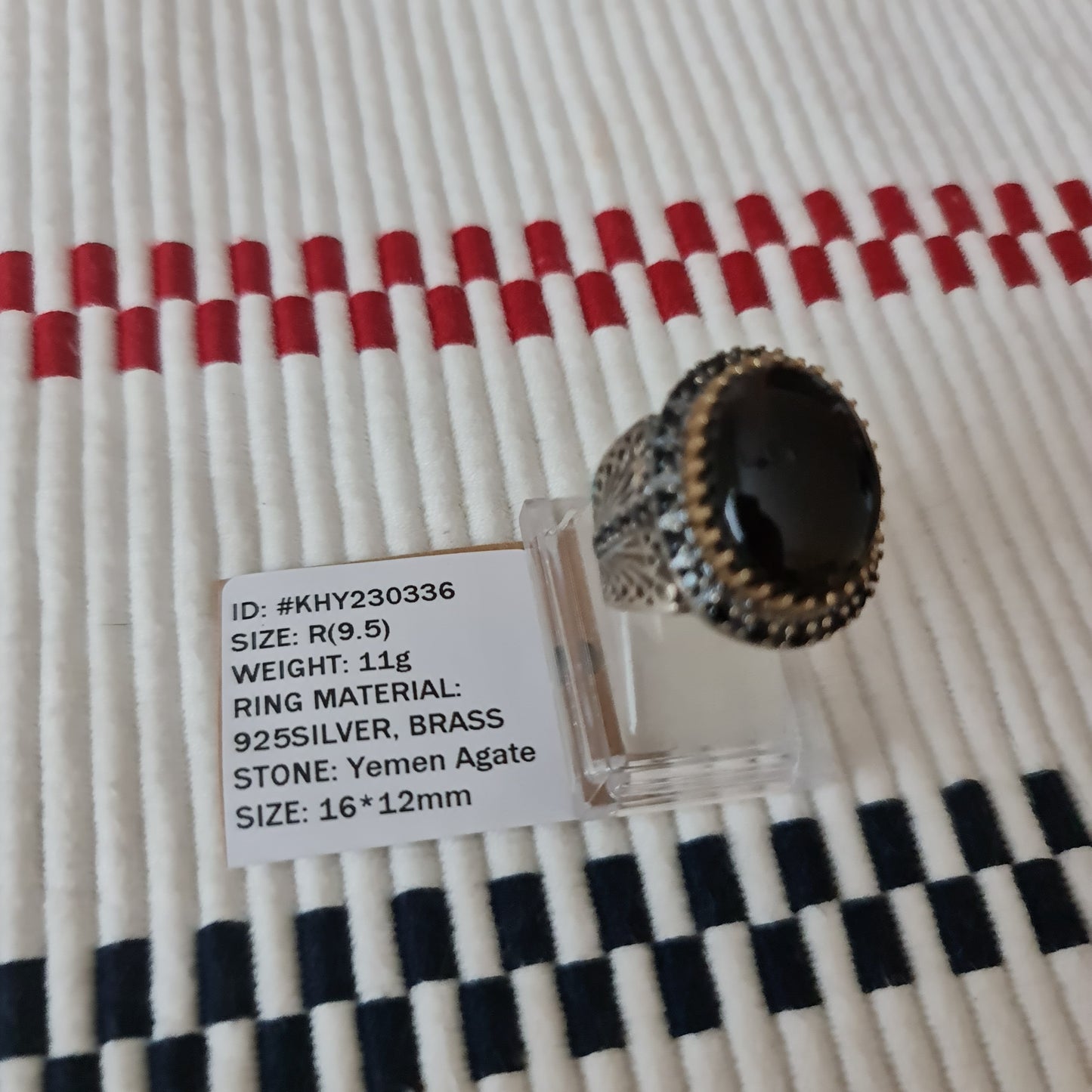 Anillo de plata 925 yemení de ágata auténtica, raro para hombre, KHY230336