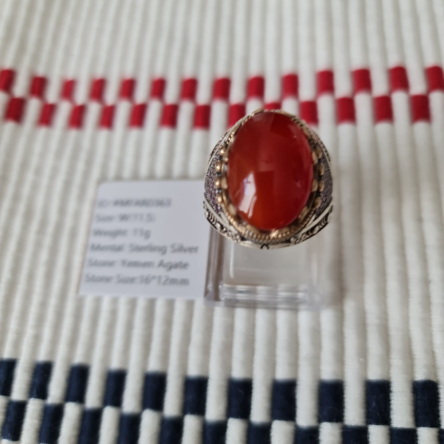 Yemeni Rare Genuine Agate 925 Silver Men's Ring MFAR0363