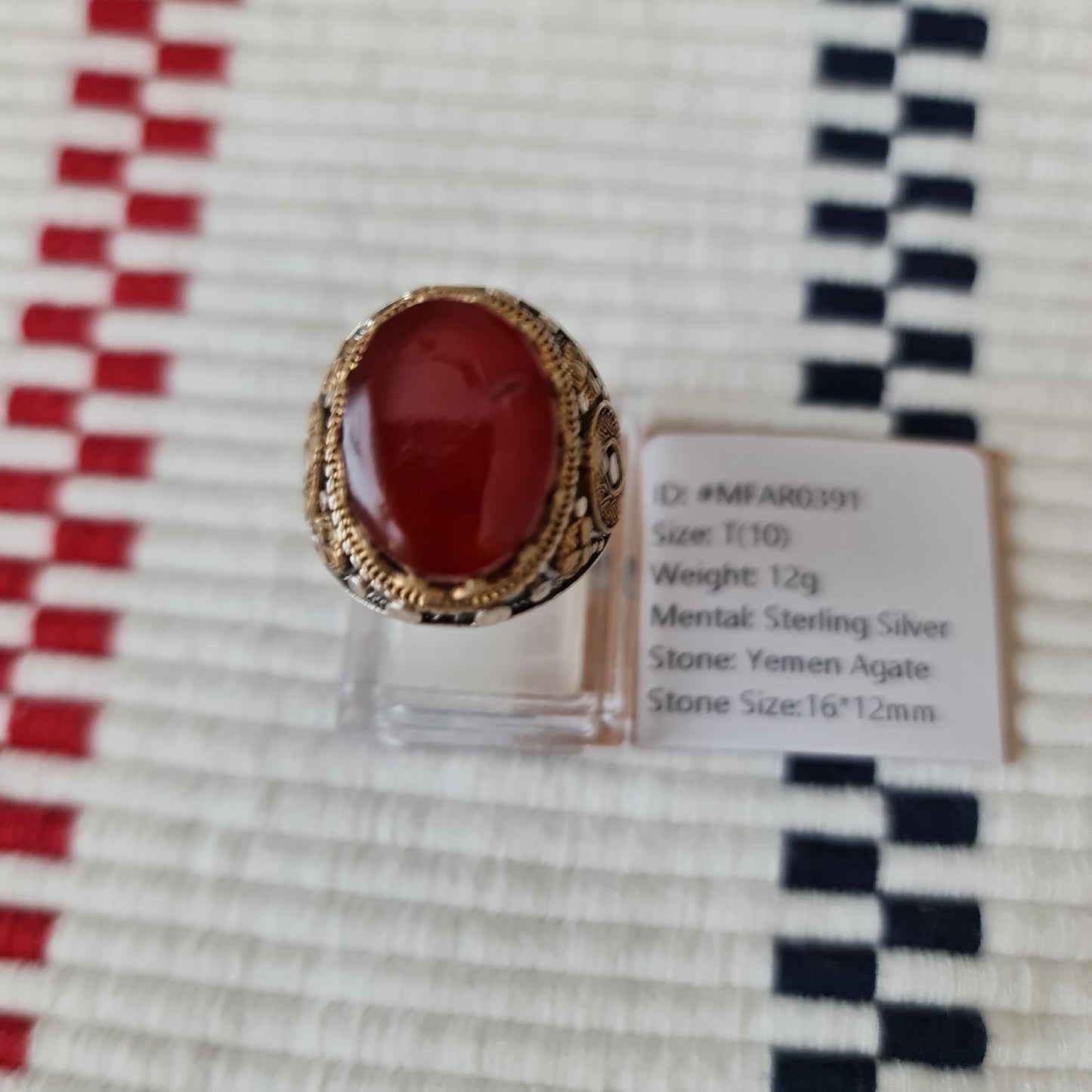 Yemeni Rare Genuine Agate 925 Silver Men's Ring MFAR0391