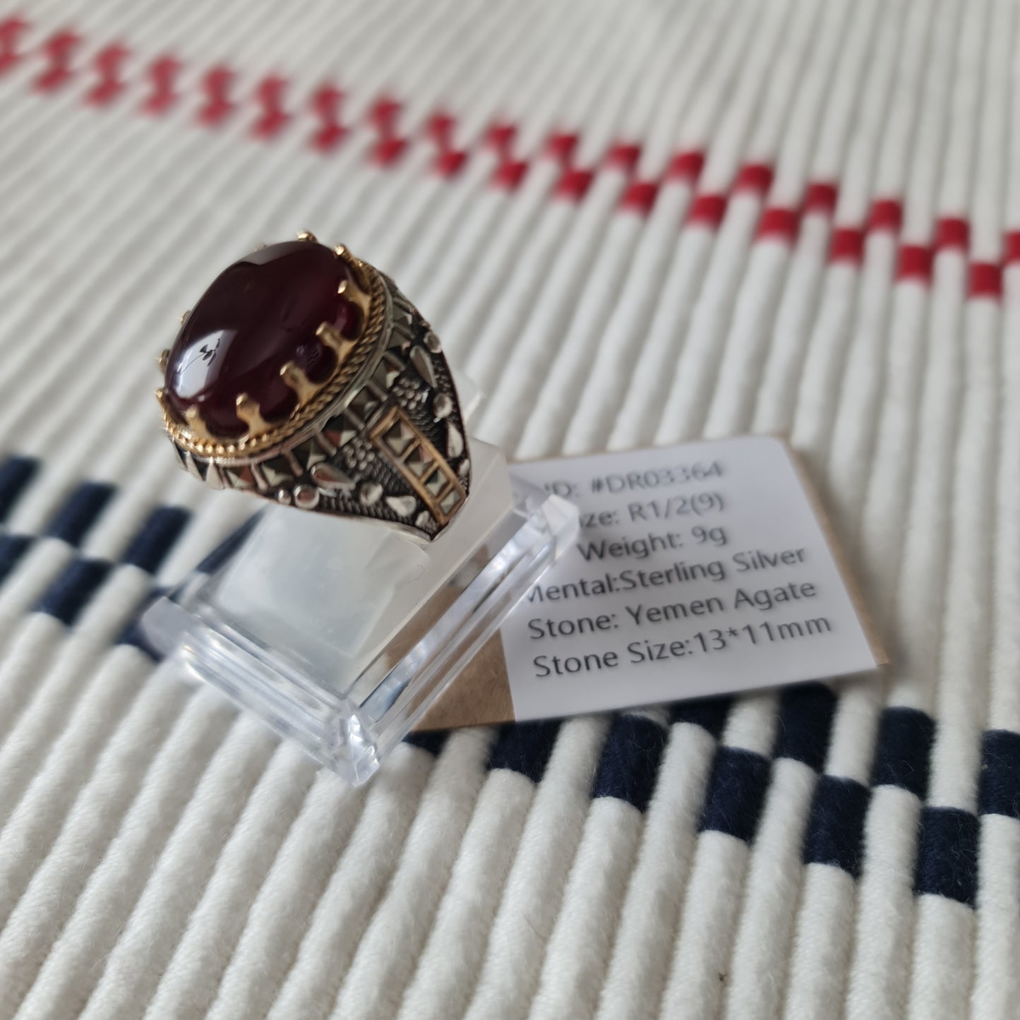 Yemeni Rare Genuine Agate 925 Silver Men's Ring DR03364