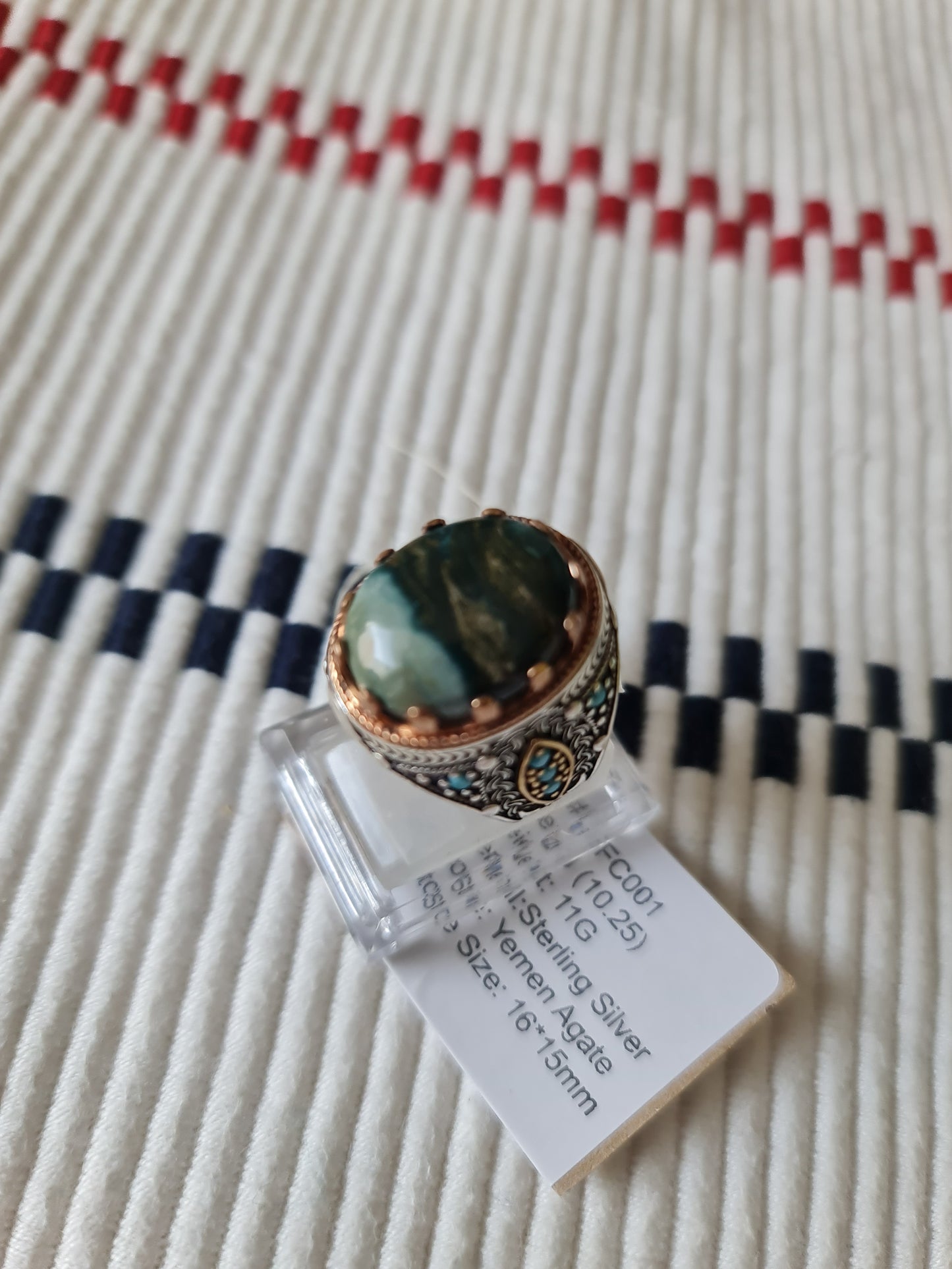 Yemeni Rare Genuine Agate 925 Silver Men's Ring MFC001