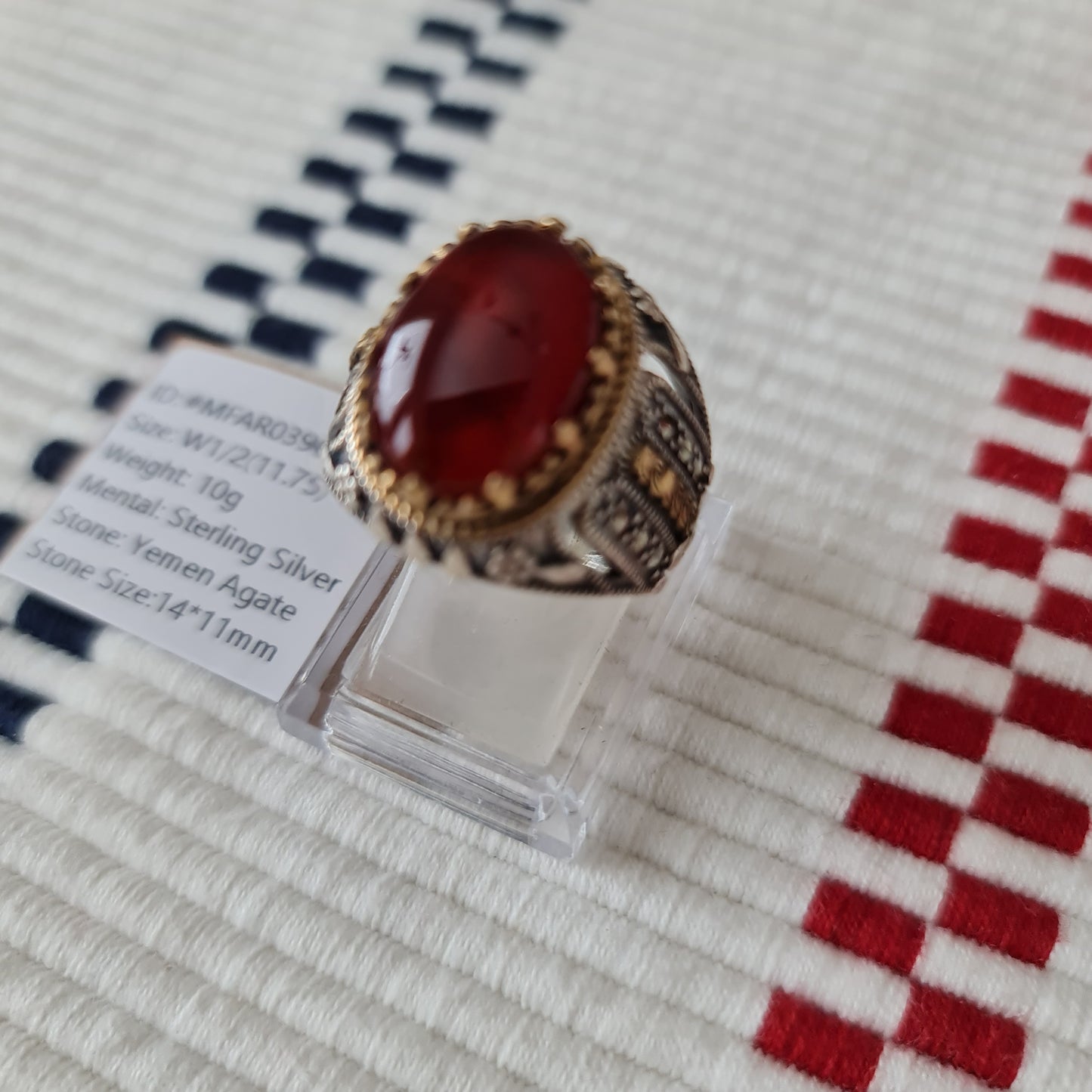Yemeni Rare Genuine Agate 925 Silver Men's Ring MFAR0396