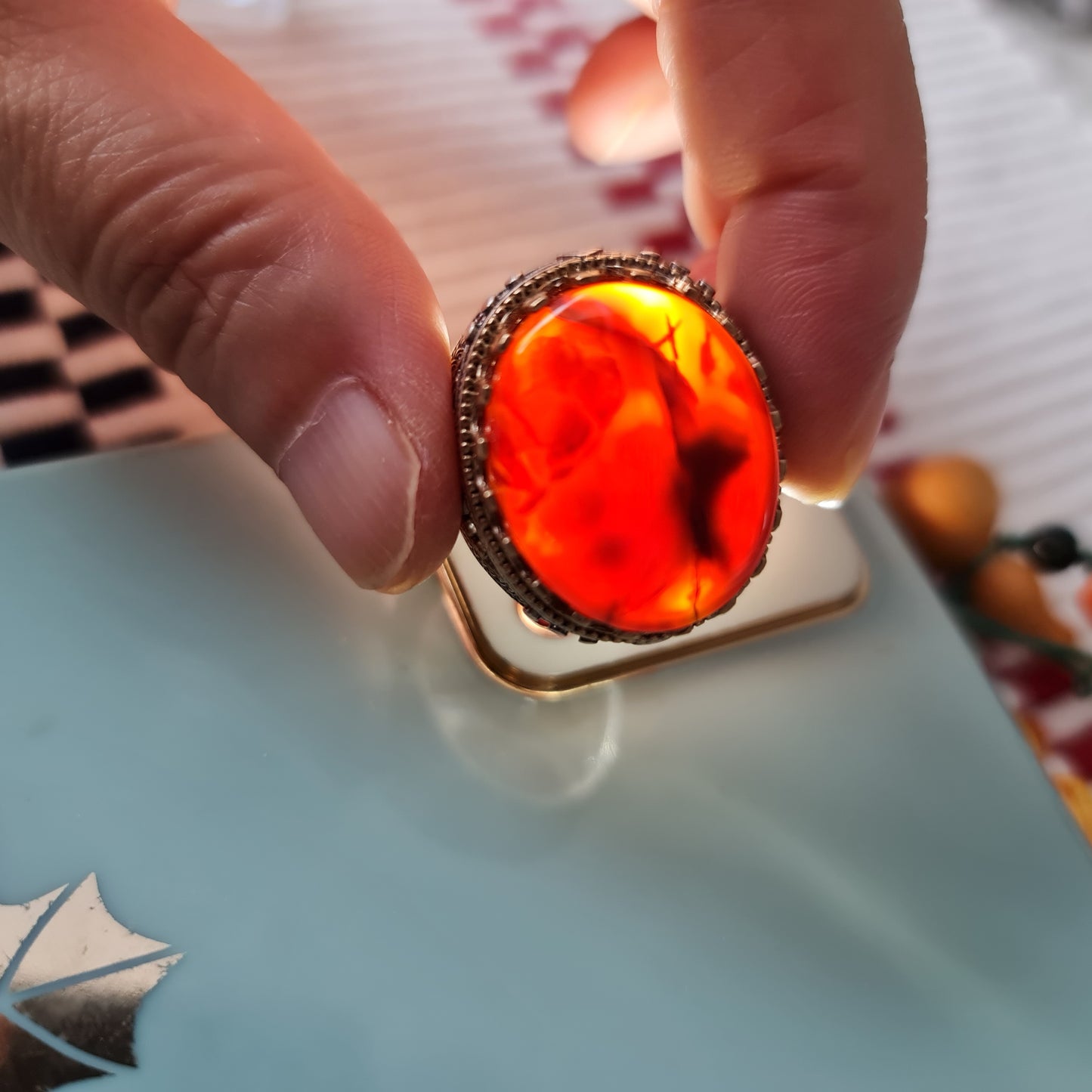 Yemeni Rare Genuine Agate 925 Silver Men's Ring MFAR0342