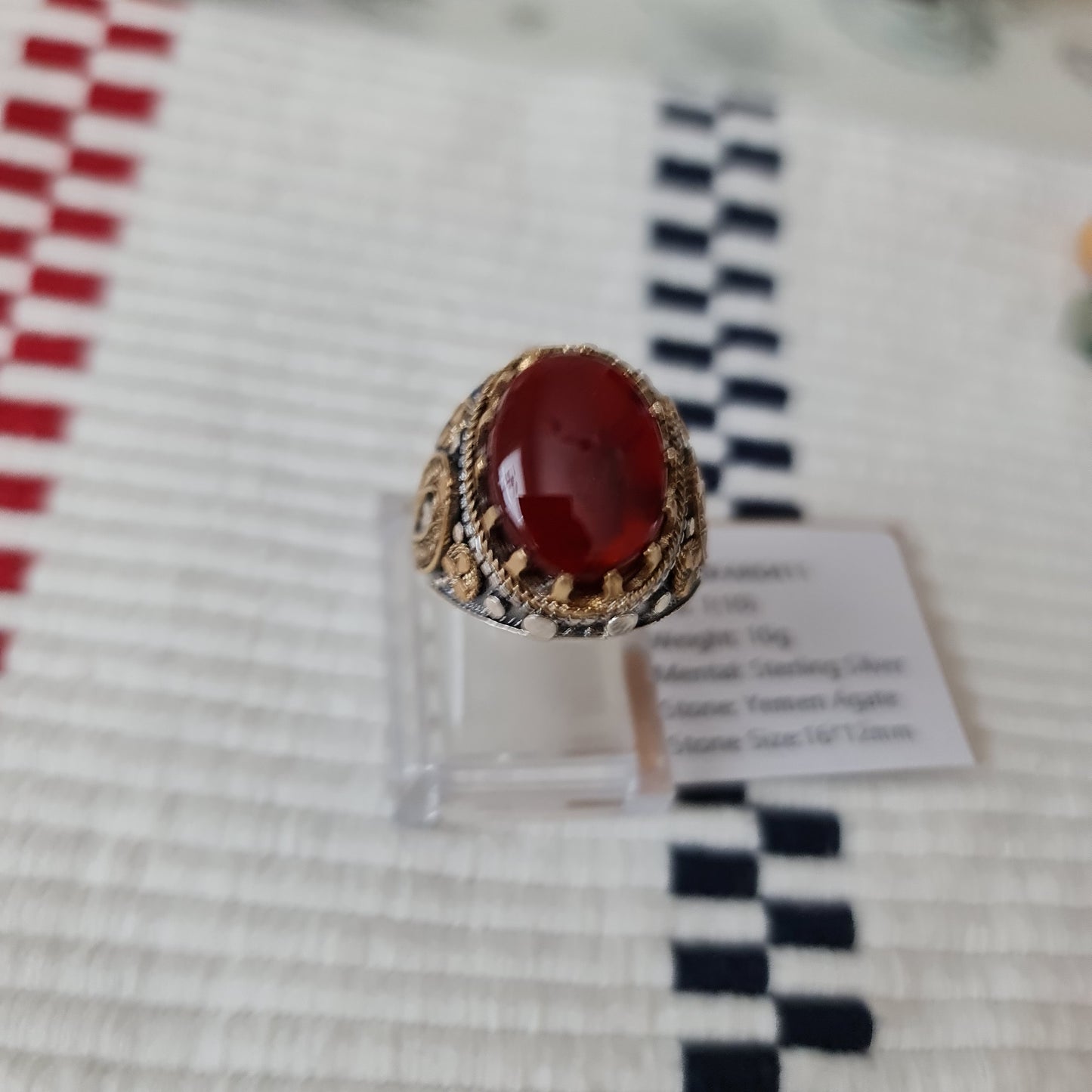 Yemeni Rare Genuine Agate 925 Silver Men's Ring MFAR0411