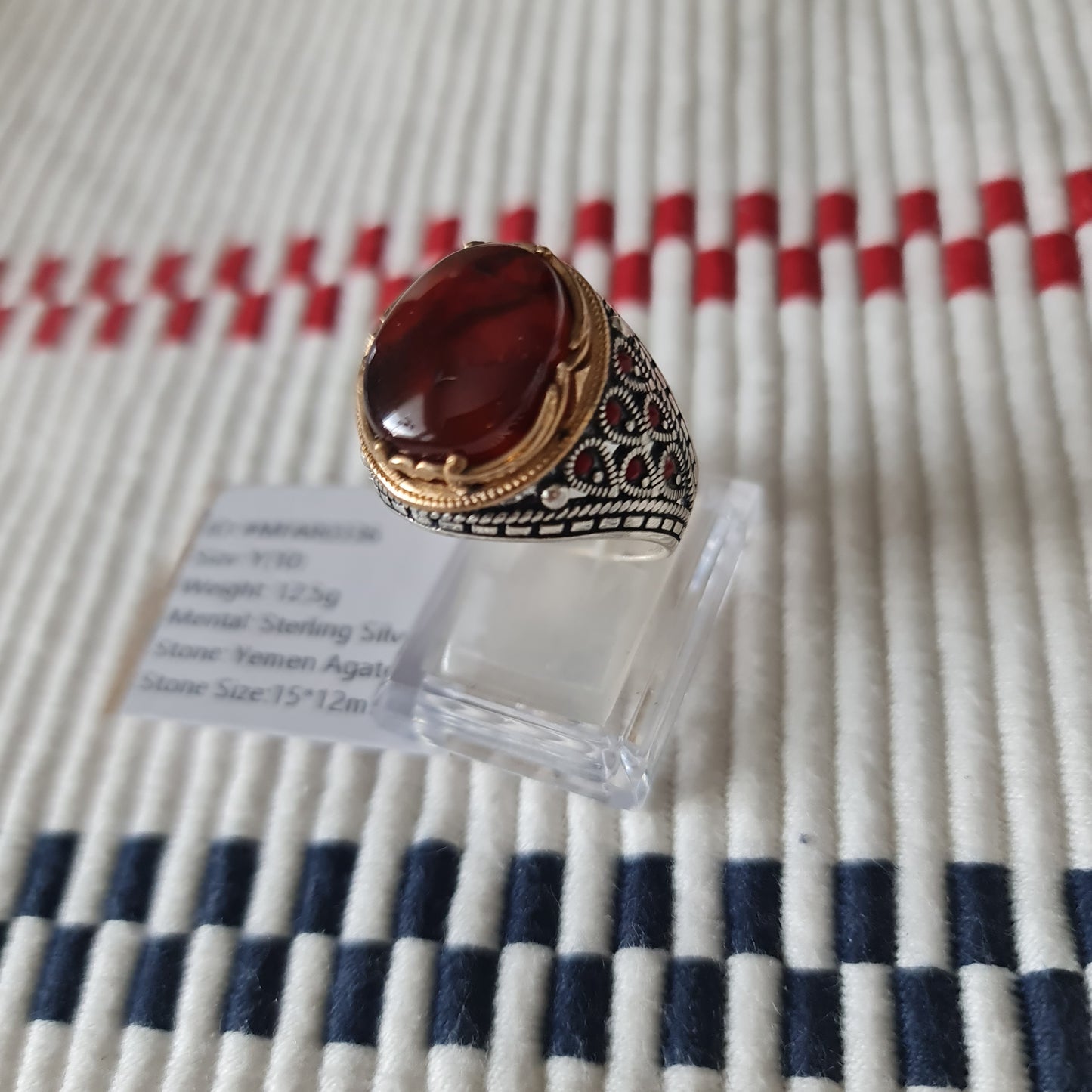 Yemeni Rare Genuine Agate 925 Silver Men's Ring MFAR0336