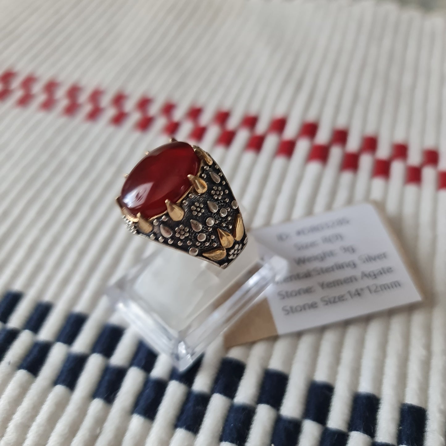 Yemeni Rare Genuine Agate 925 Silver Men's Ring DR03285