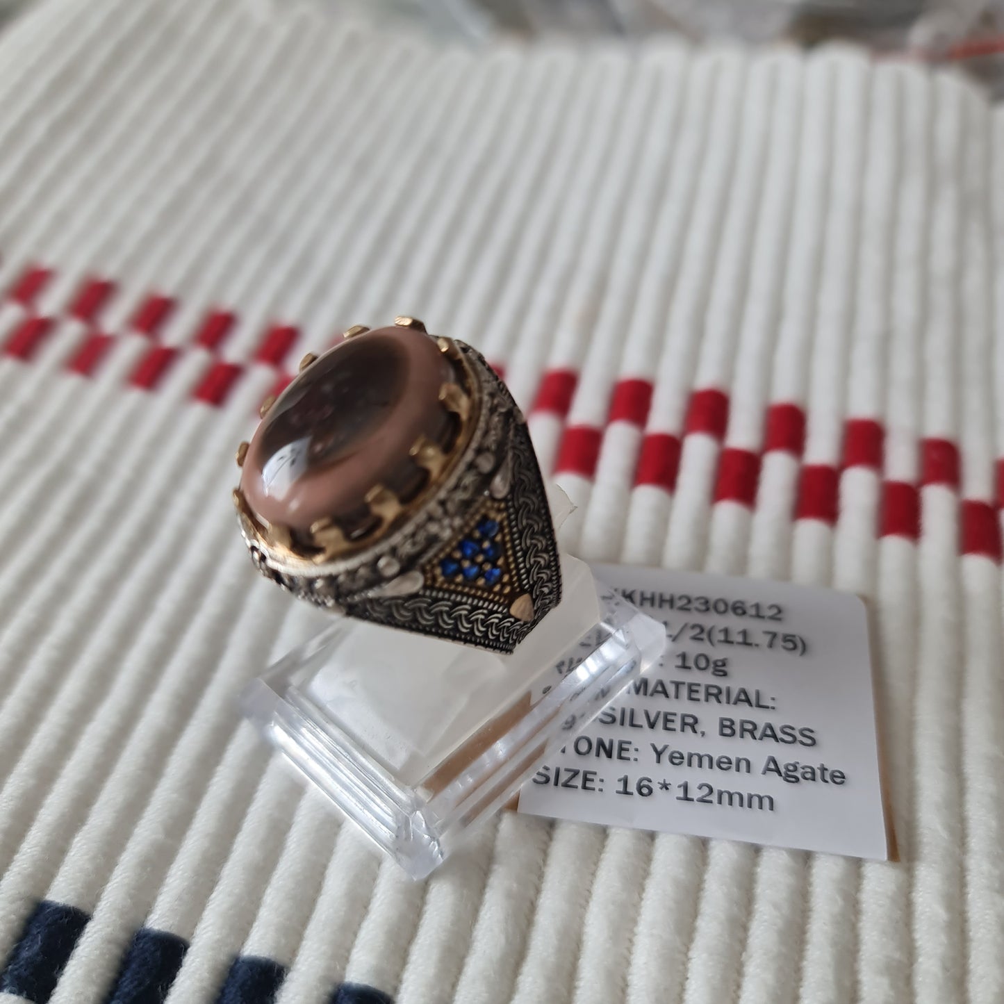 Yemeni Rare Genuine Agate 925 Silver Men's Ring KHH230612