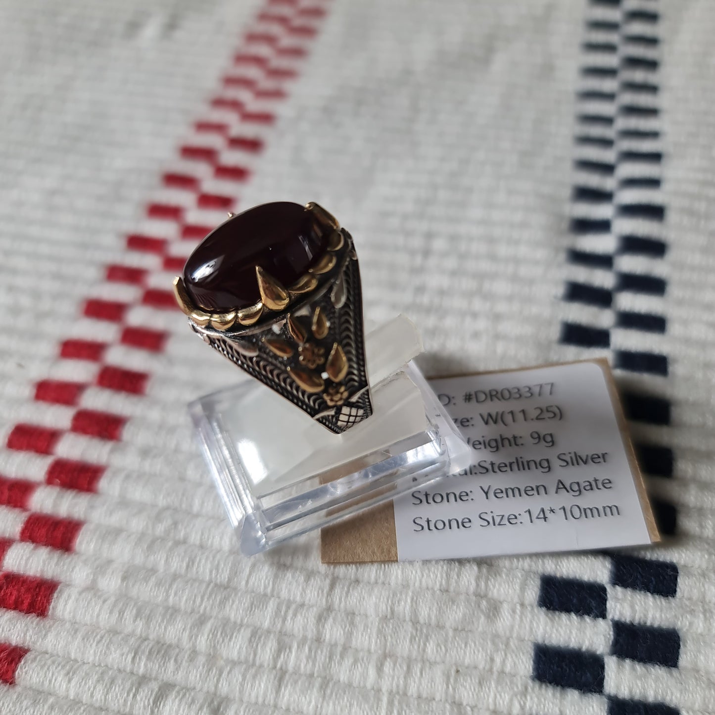 Yemeni Rare Genuine Agate 925 Silver Men's Ring DR03377