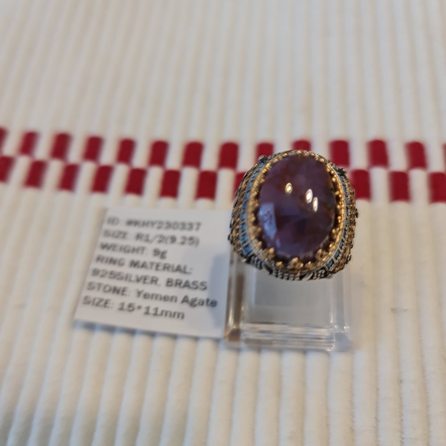 Yemeni Rare Genuine Agate 925 Silver Men's Ring KHY230337