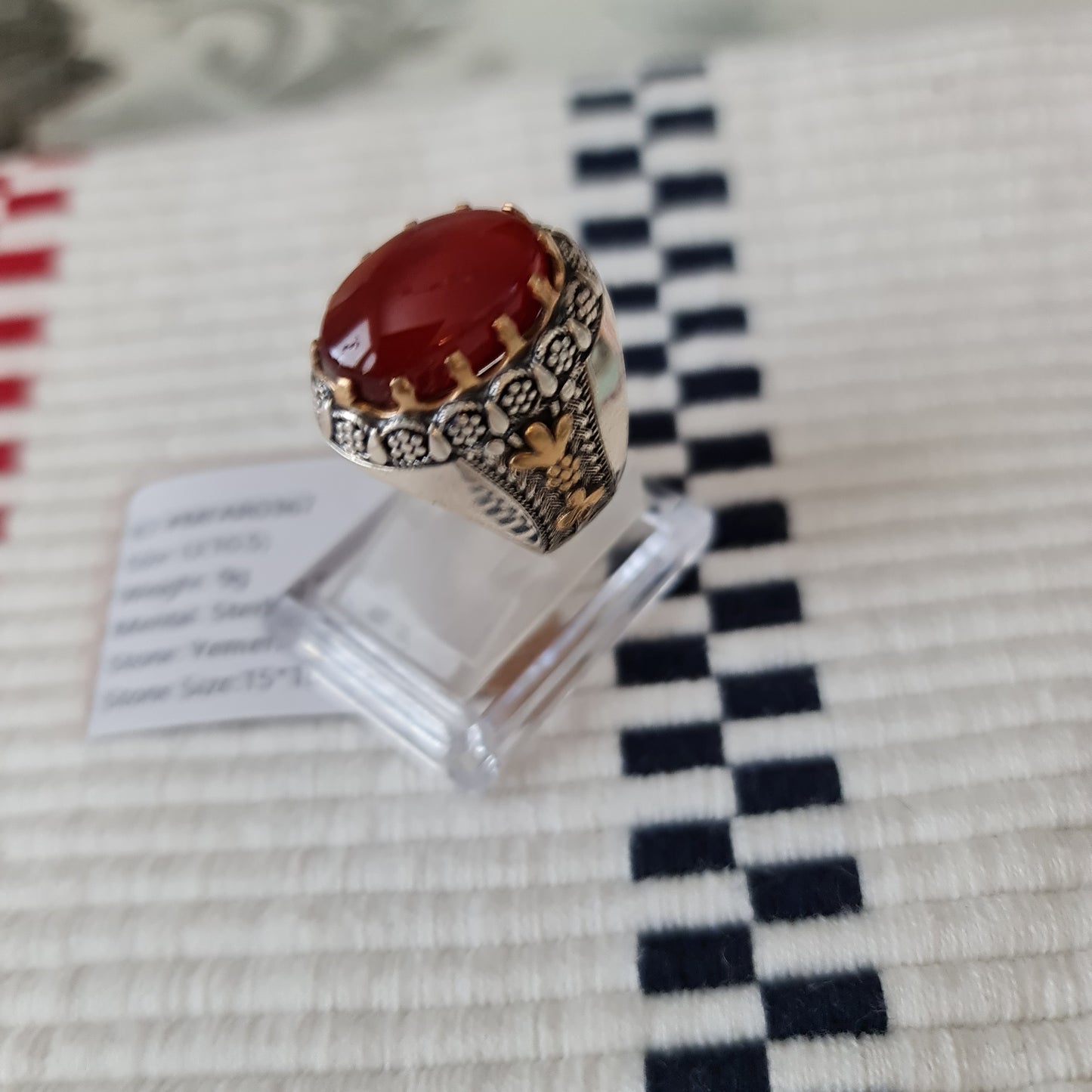 Yemeni Rare Genuine Agate 925 Silver Men's Ring MFAR0367