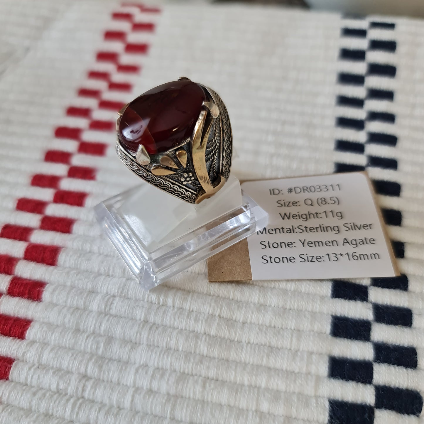 Yemeni Rare Genuine Agate 925 Silver Men's Ring DR03311