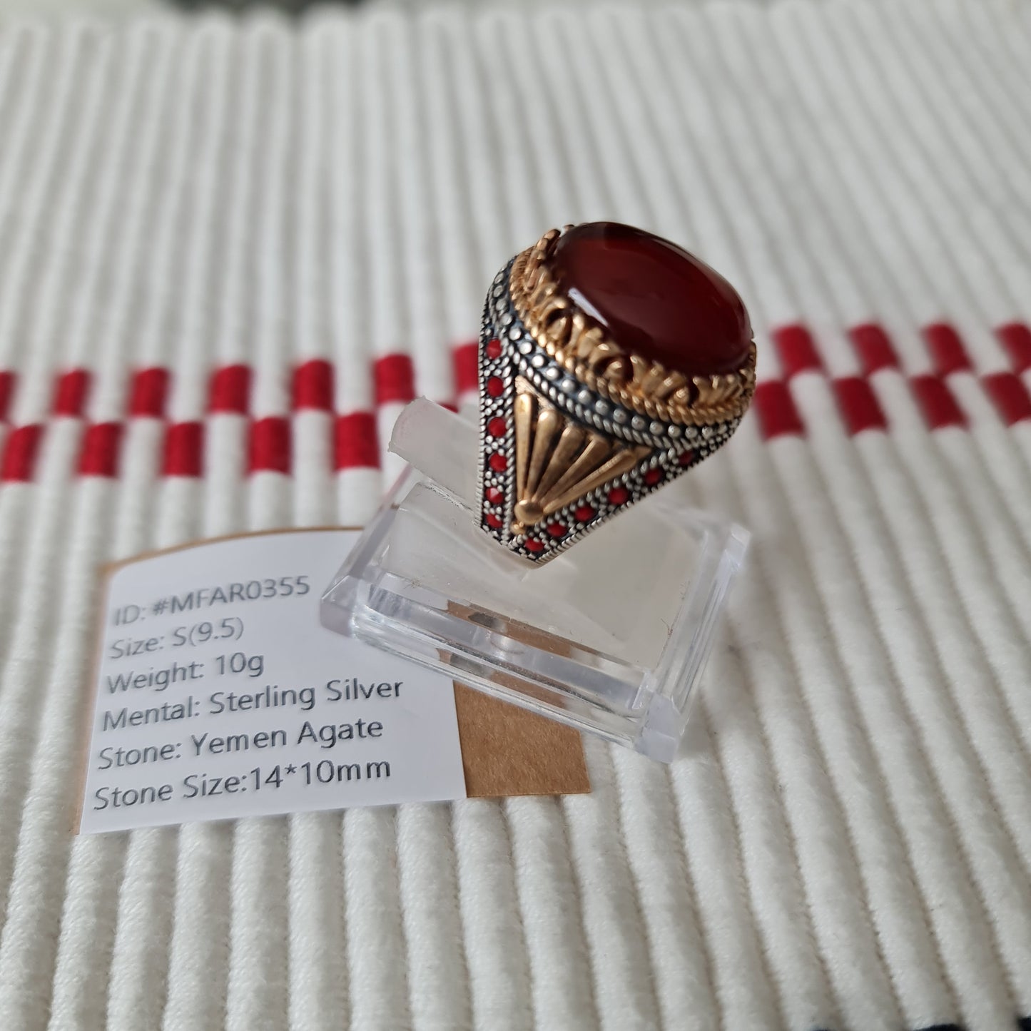 Yemeni Rare Genuine Agate 925 Silver Men's Ring MFAR0355