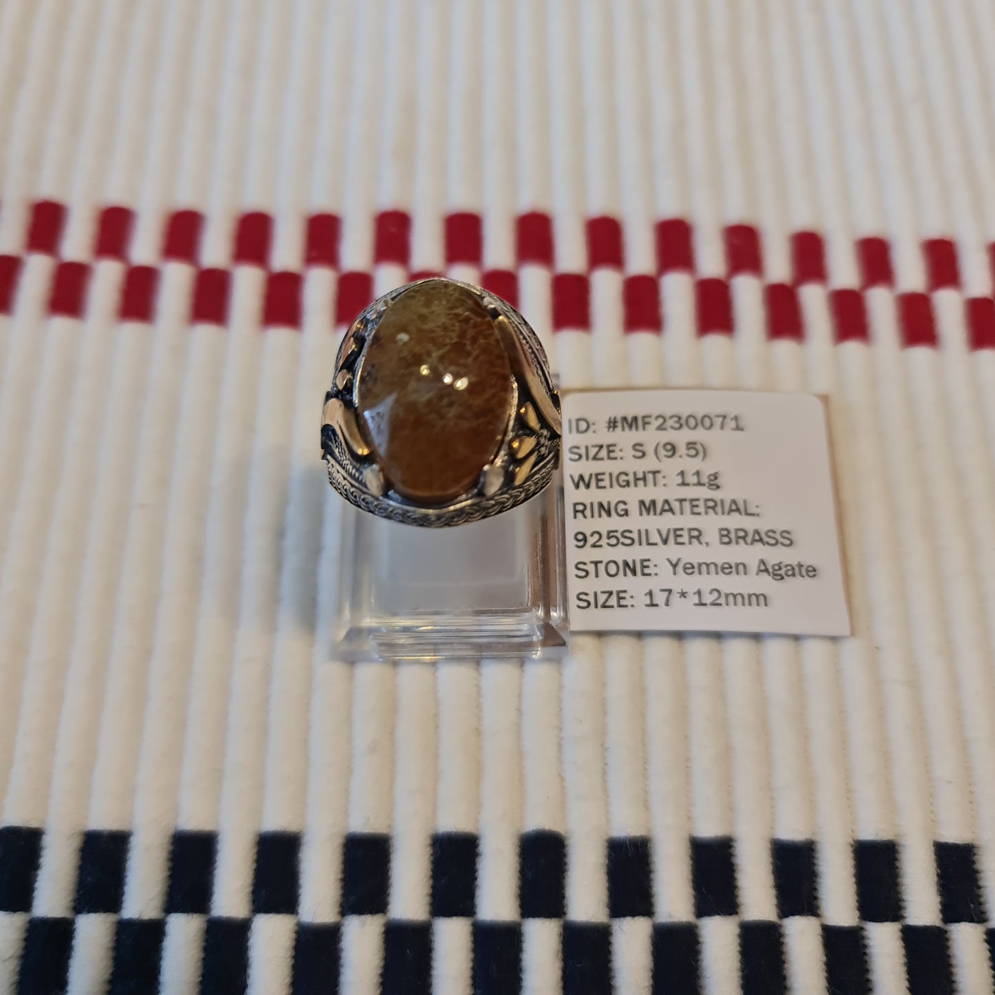 Yemeni Rare Genuine Agate 925 Silver Men's Ring MF230071