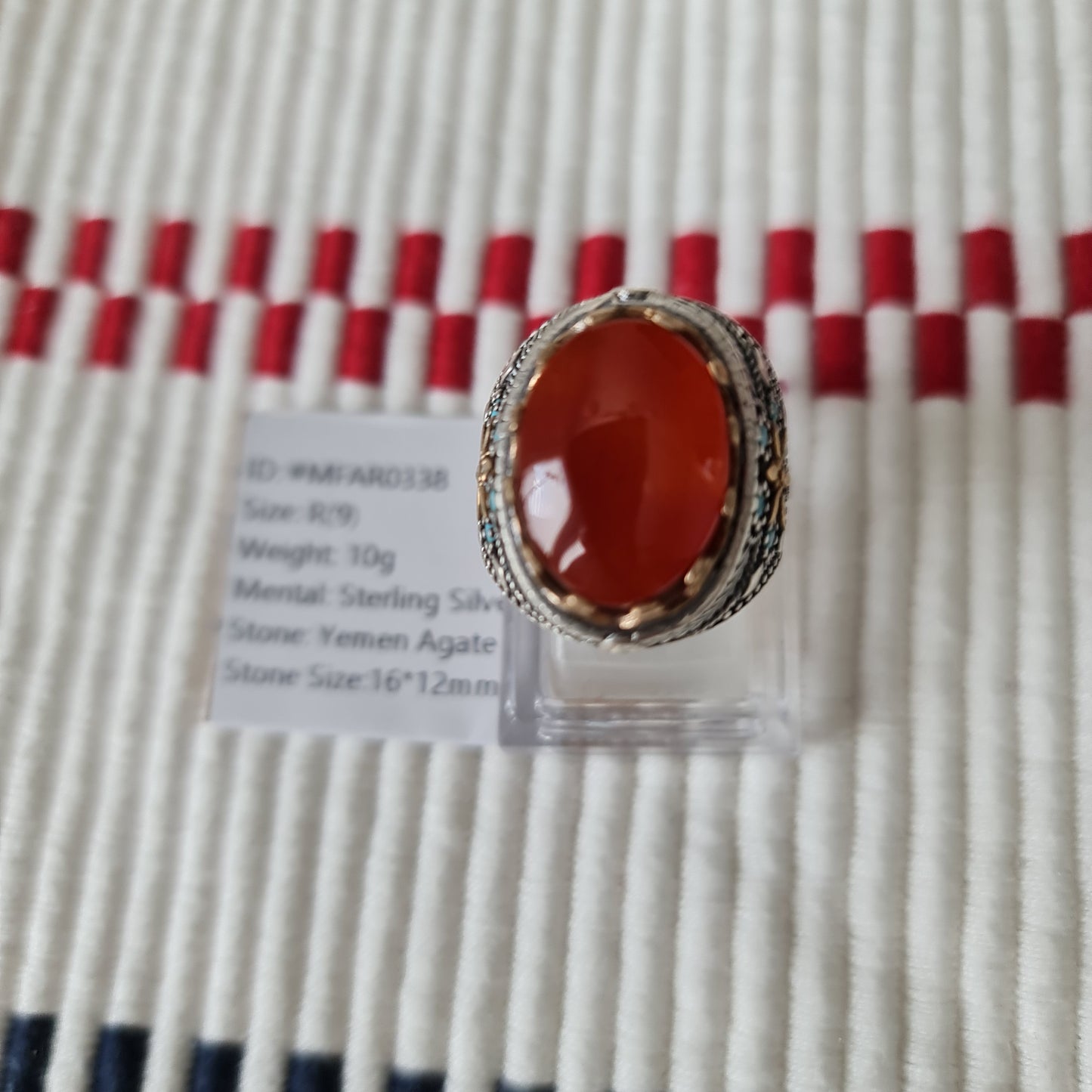 Yemeni Rare Genuine Agate 925 Silver Men's Ring MFAR0338