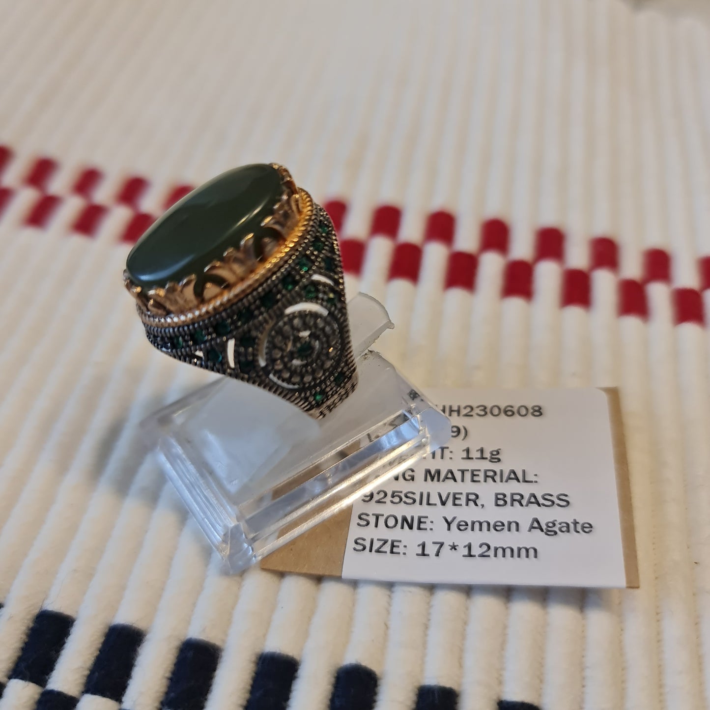 Yemeni Rare Genuine Agate 925 Silver Men's Ring KHH230608