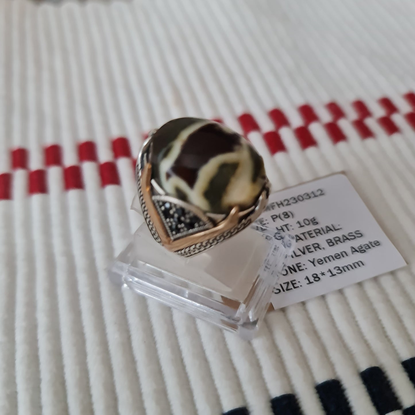 Anillo yemení de ágata genuina de plata 925 para hombre MFH230312