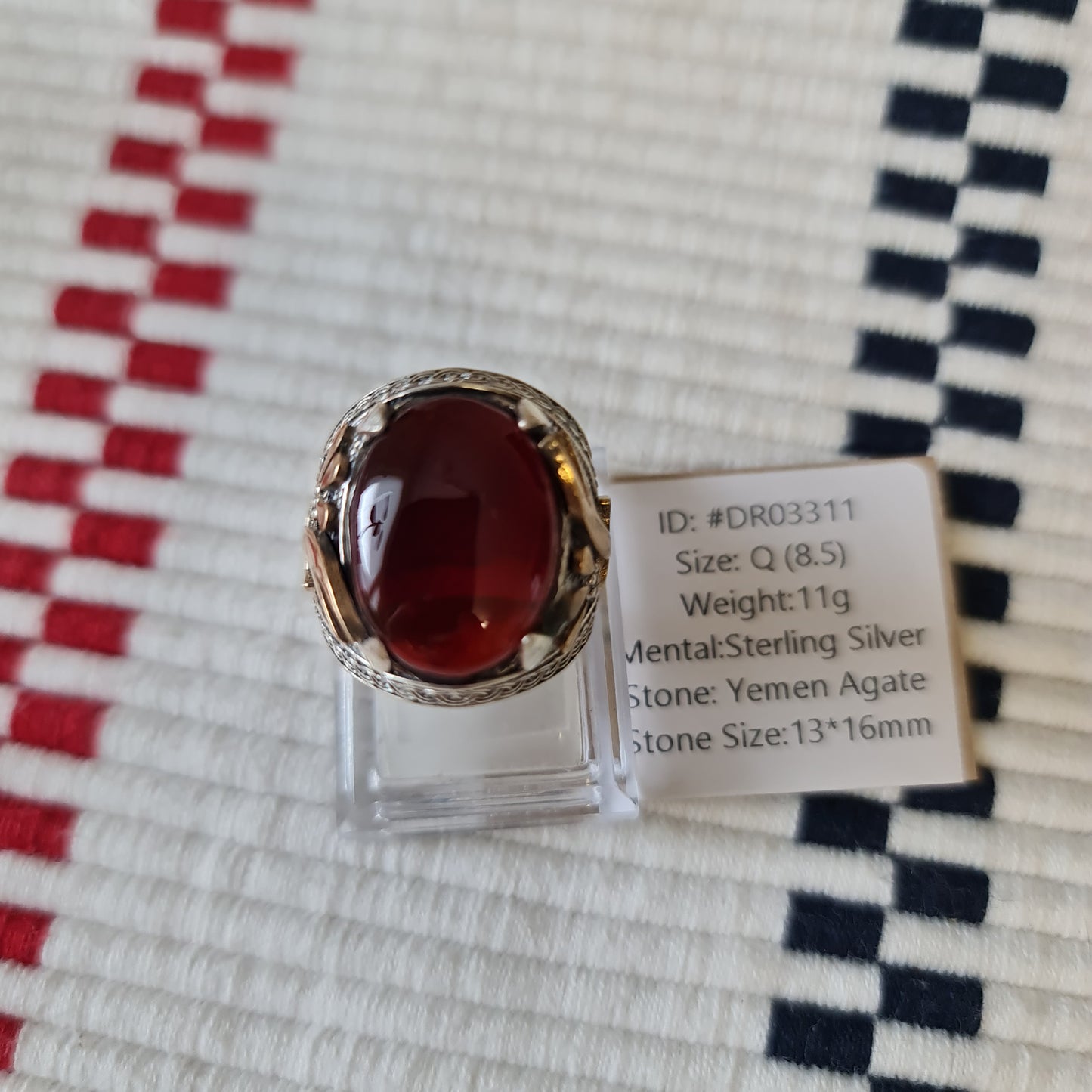 Yemeni Rare Genuine Agate 925 Silver Men's Ring DR03311