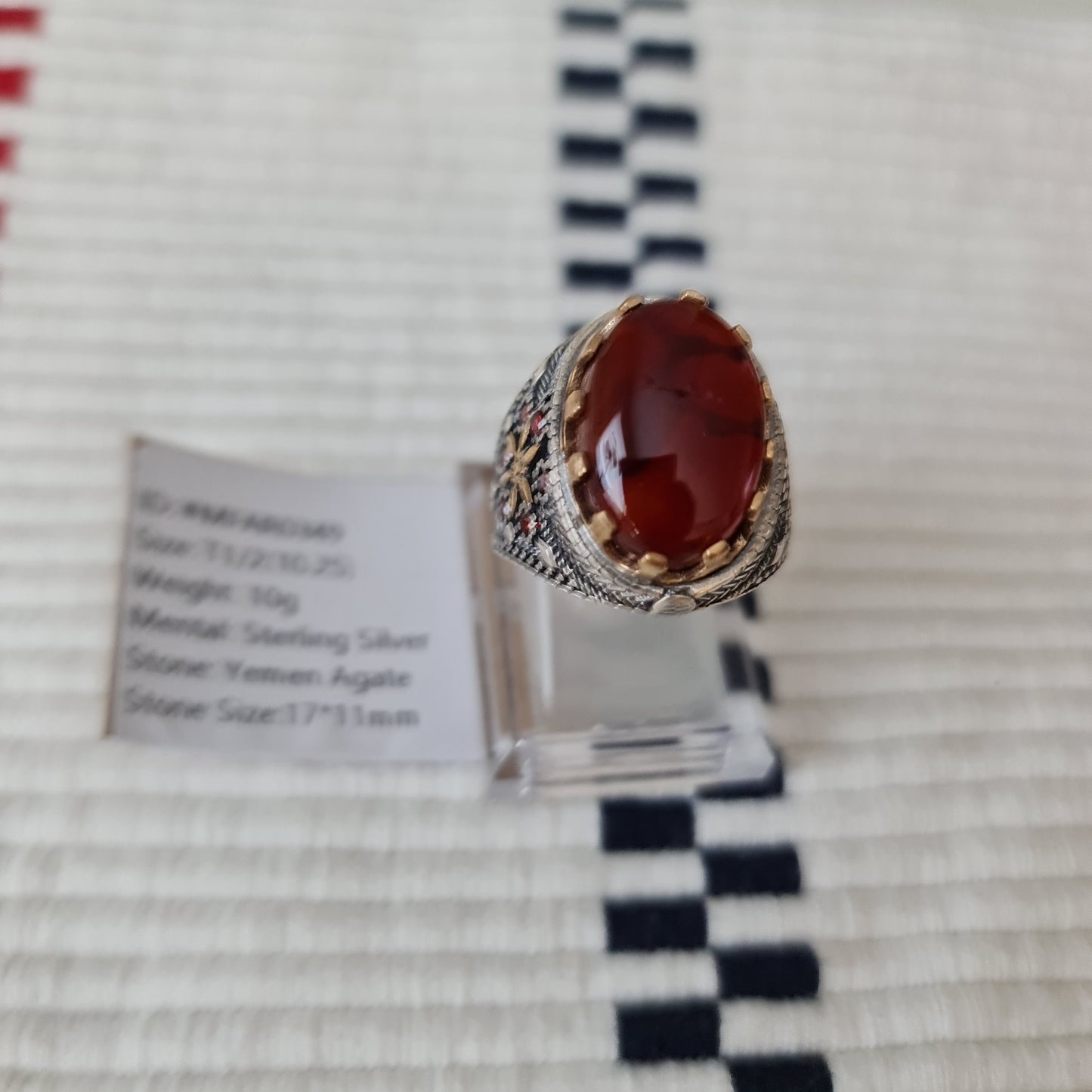 Yemeni Rare Genuine Agate 925 Silver Men's Ring MFAR0349