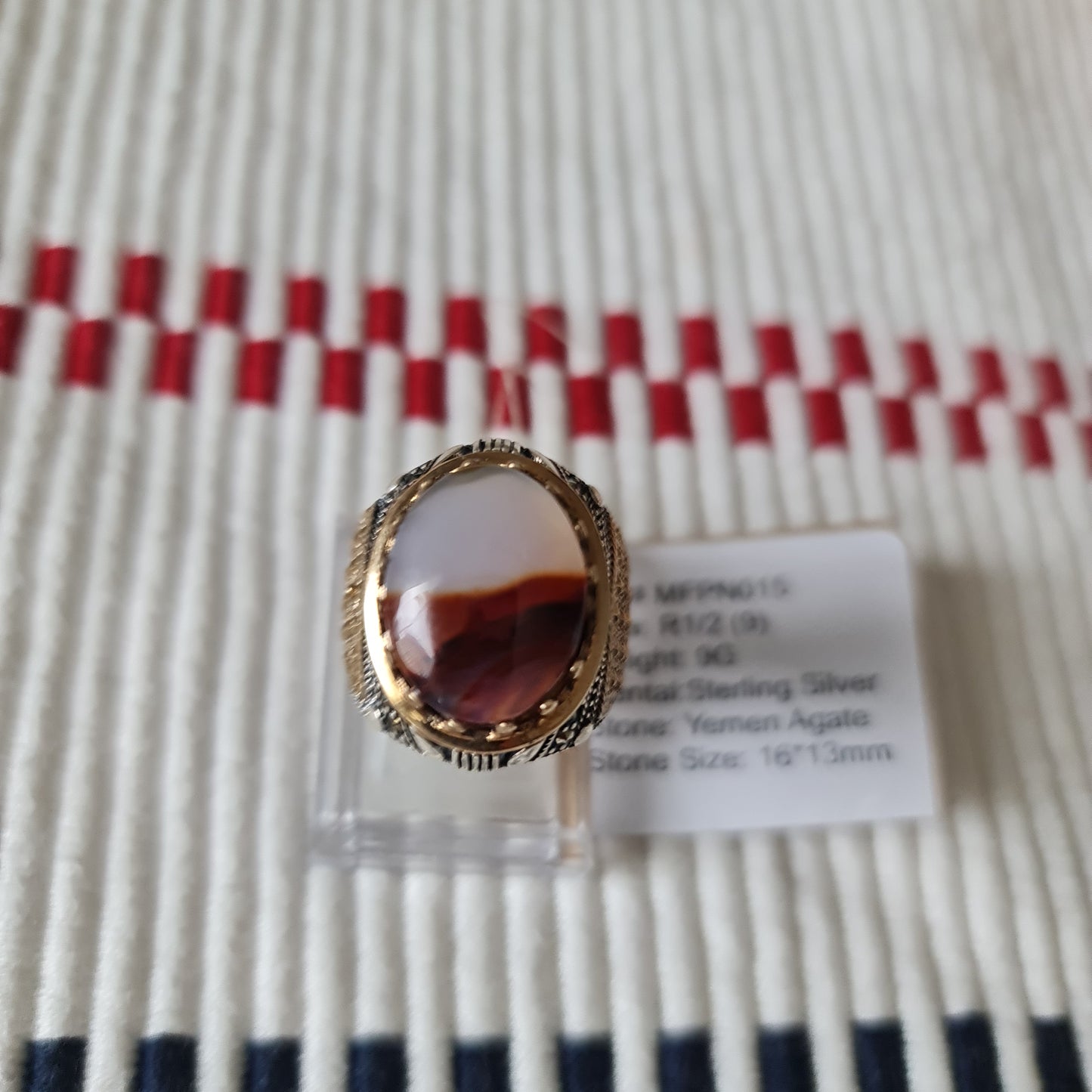 Yemeni Rare Genuine Agate 925 Silver Men's Ring MFPN015