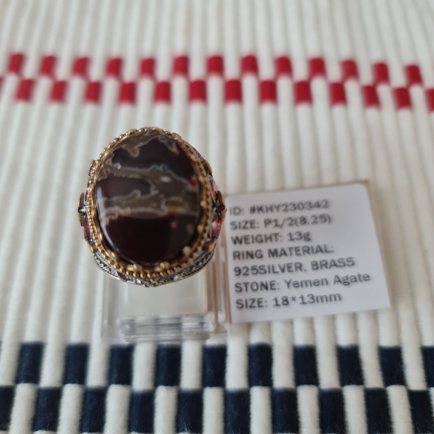Anillo yemení de ágata genuina de plata 925 para hombre, raro, MFH230342