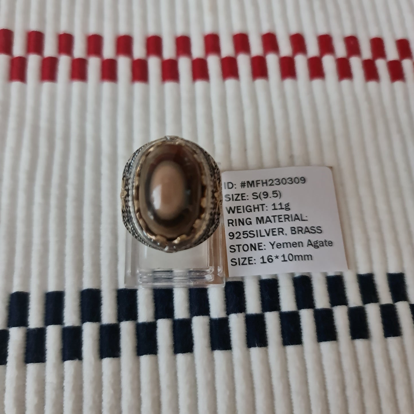 Yemeni Rare Genuine Agate 925 Silver Men's Ring MFH230309