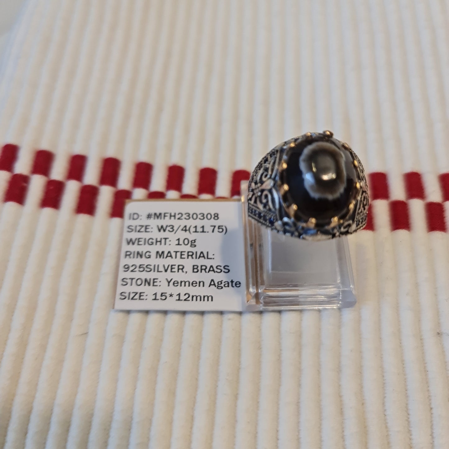 Yemeni Rare Genuine Agate 925 Silver Men's Ring MFH230308