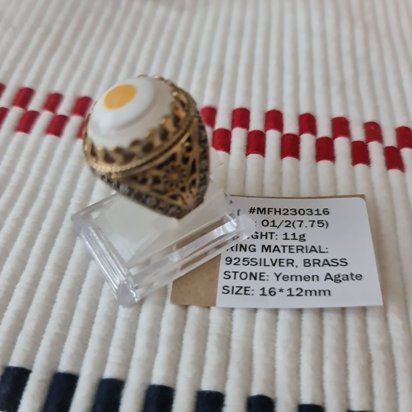 Anillo yemení de ágata genuina de plata 925 para hombre, raro, MFH230316