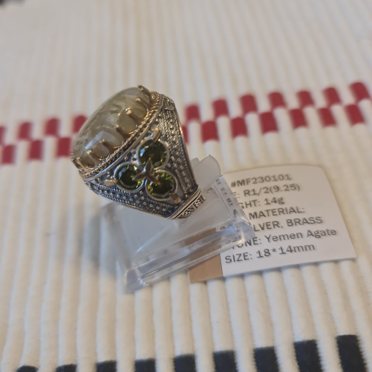 Yemeni Rare Genuine Agate 925 Silver Men's Ring MF230101