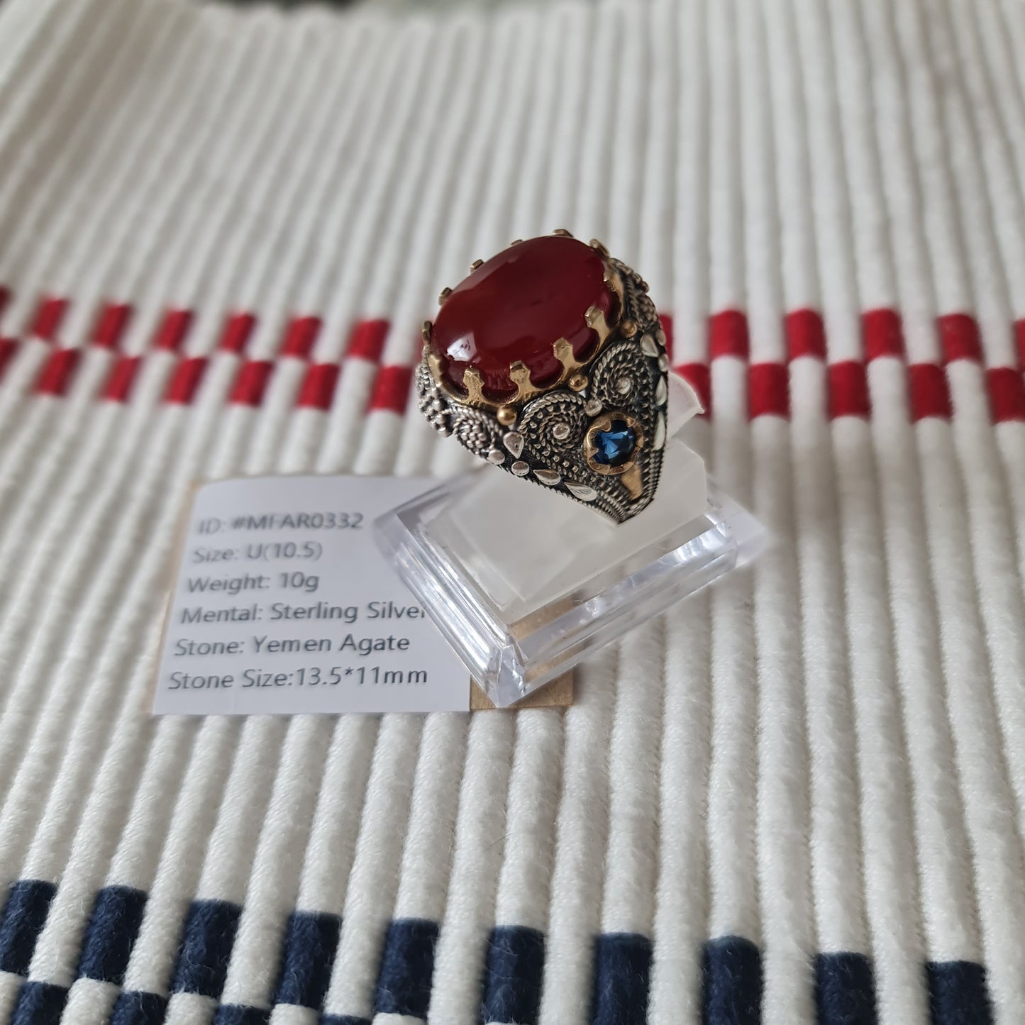 Yemeni Rare Genuine Agate 925 Silver Men's Ring MFAR0332