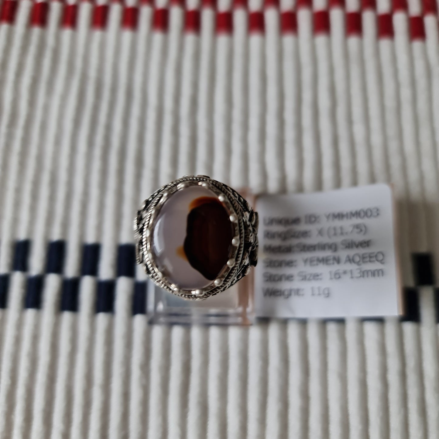 Yemeni Rare Genuine Agate 925 Silver Men's Ring YMHM003