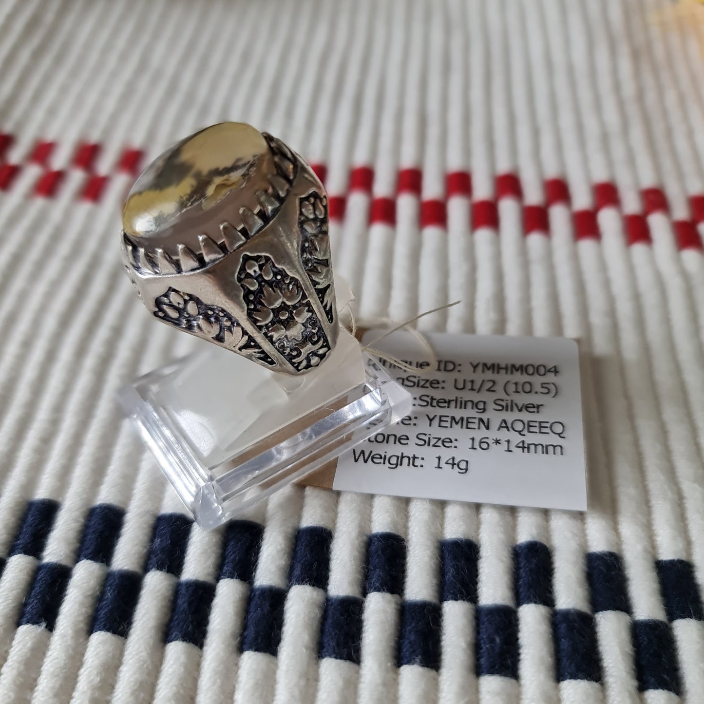 Yemeni Rare Genuine Agate 925 Silver Men's Ring YMHM004