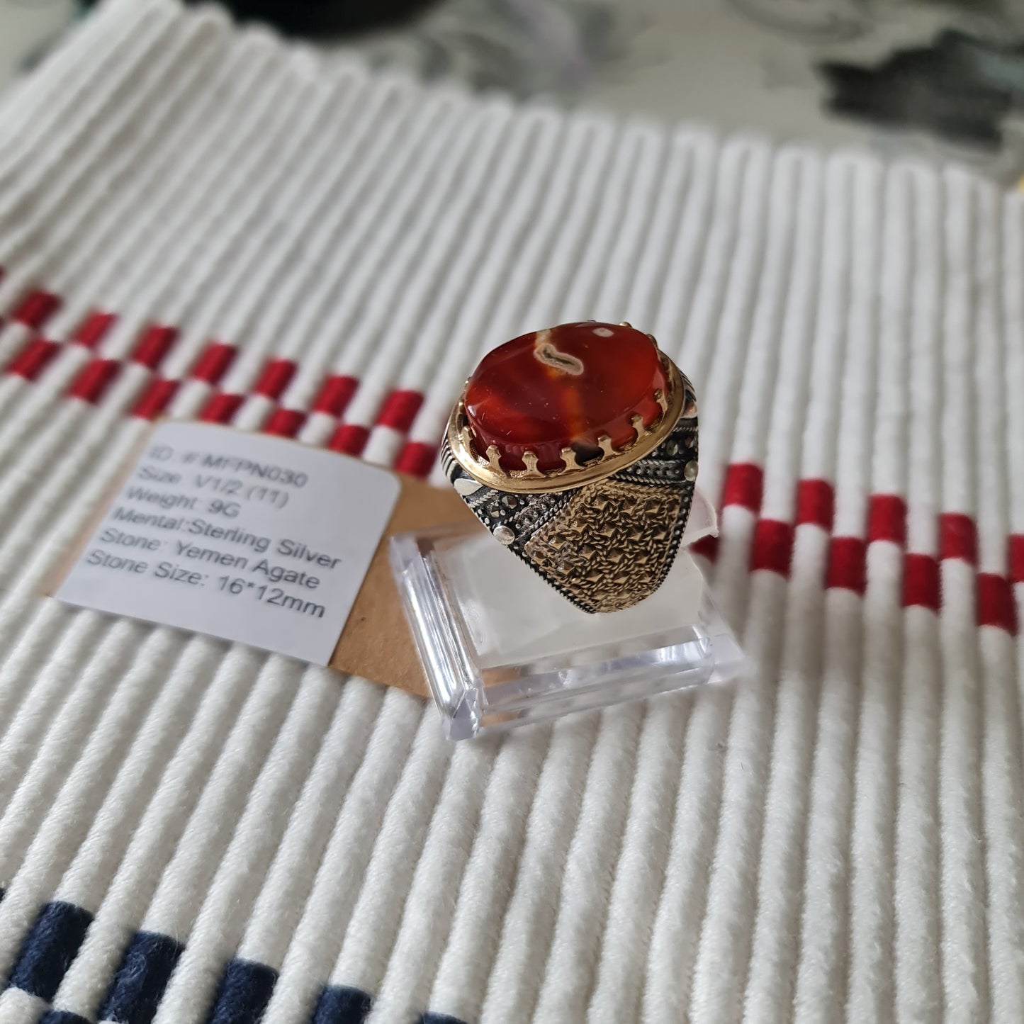 Yemeni Rare Genuine Agate 925 Silver Men's Ring MFPN030