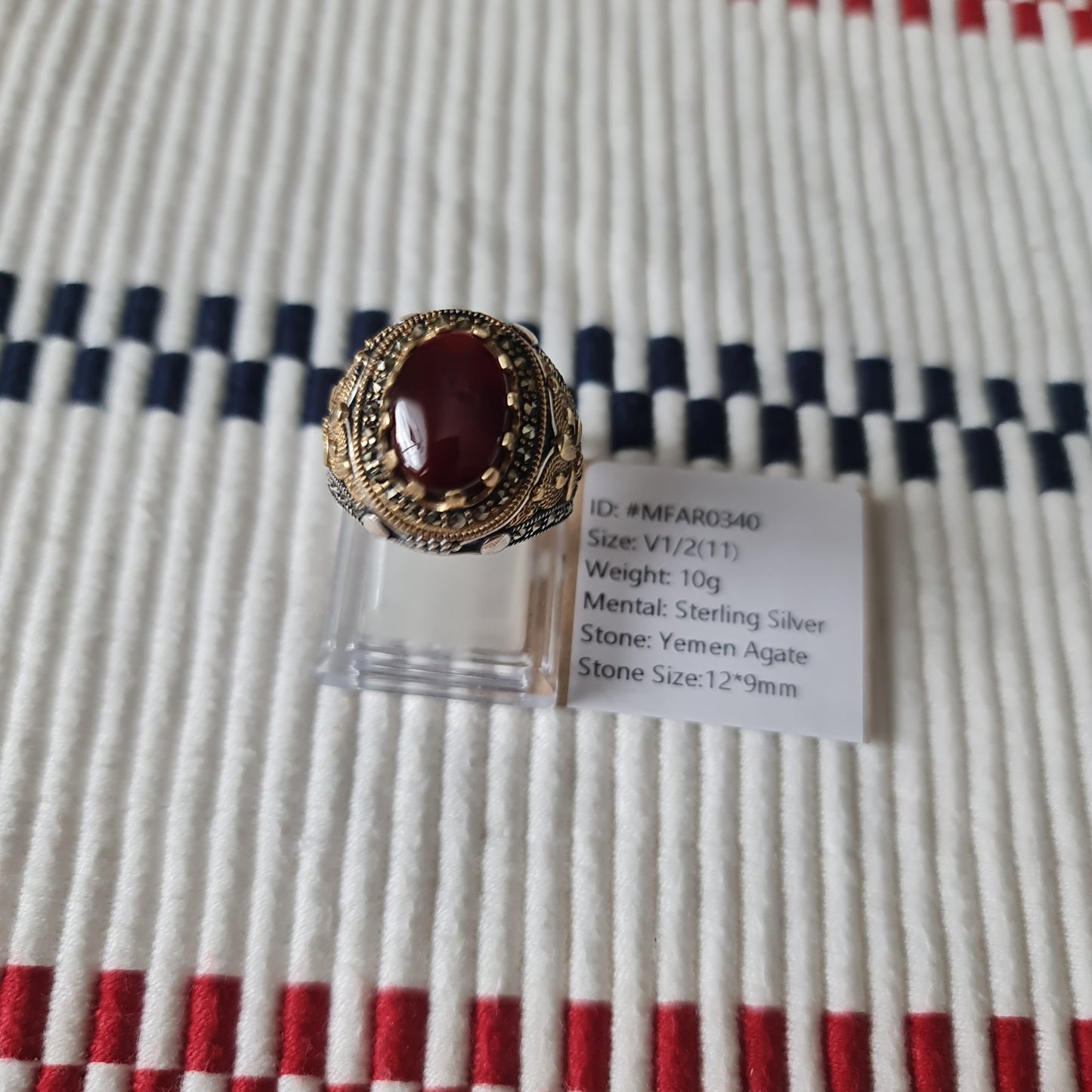 Yemeni Rare Genuine Agate 925 Silver Men's Ring MFAR0340