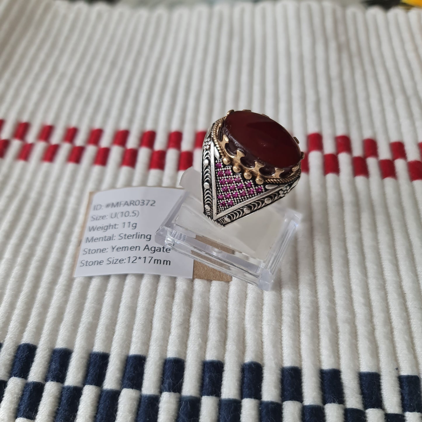 Yemeni Rare Genuine Agate 925 Silver Men's Ring MFAR0372